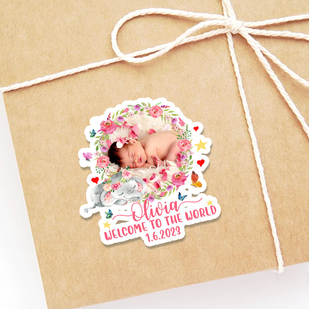Personalized Sticker, Welcome To The World, Custom Photo And Text, Gift For New Born Baby