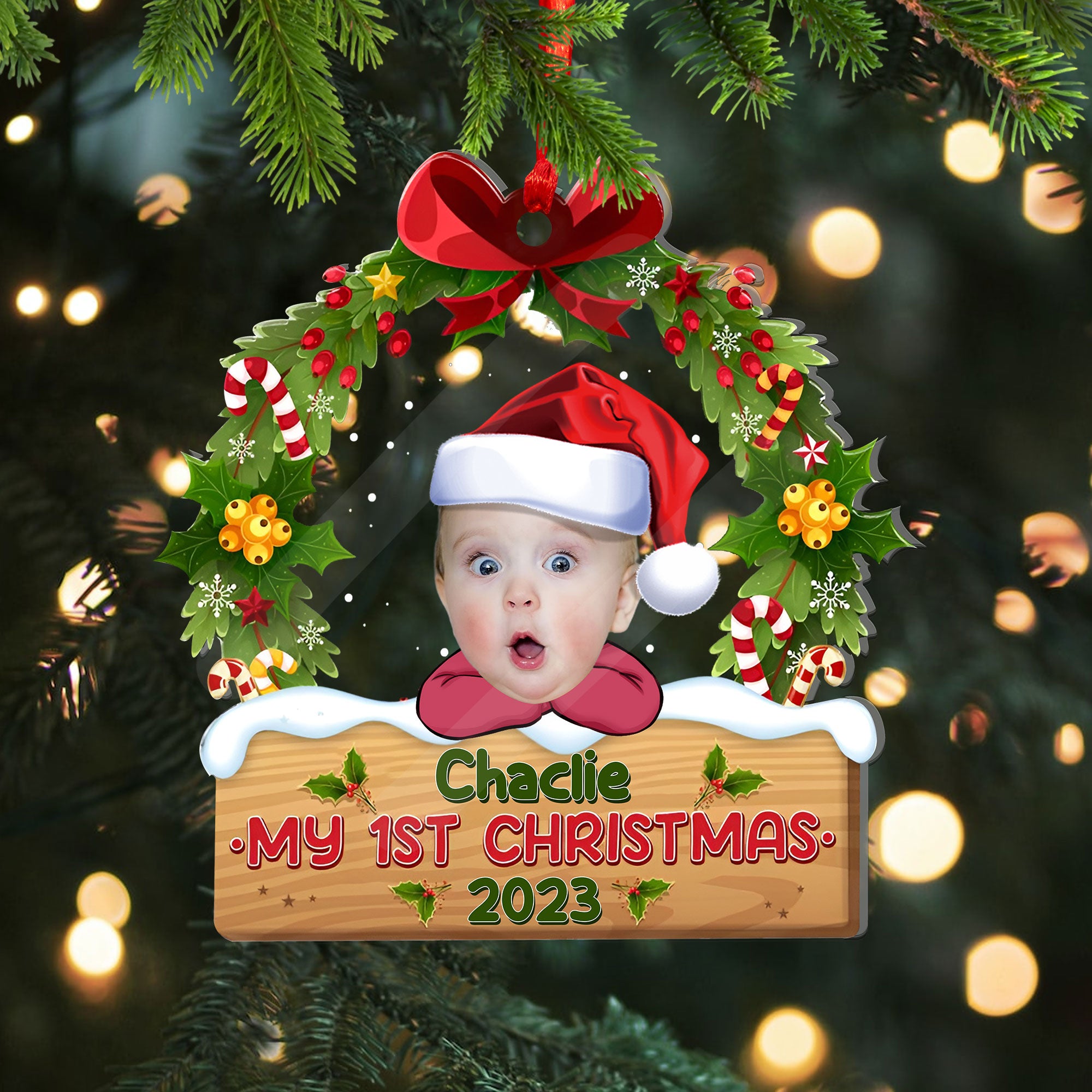 My Baby First Christmas  - Custom Photo And Name, Personalized Acrylic Ornament - Gift For Christmas, Family Gift