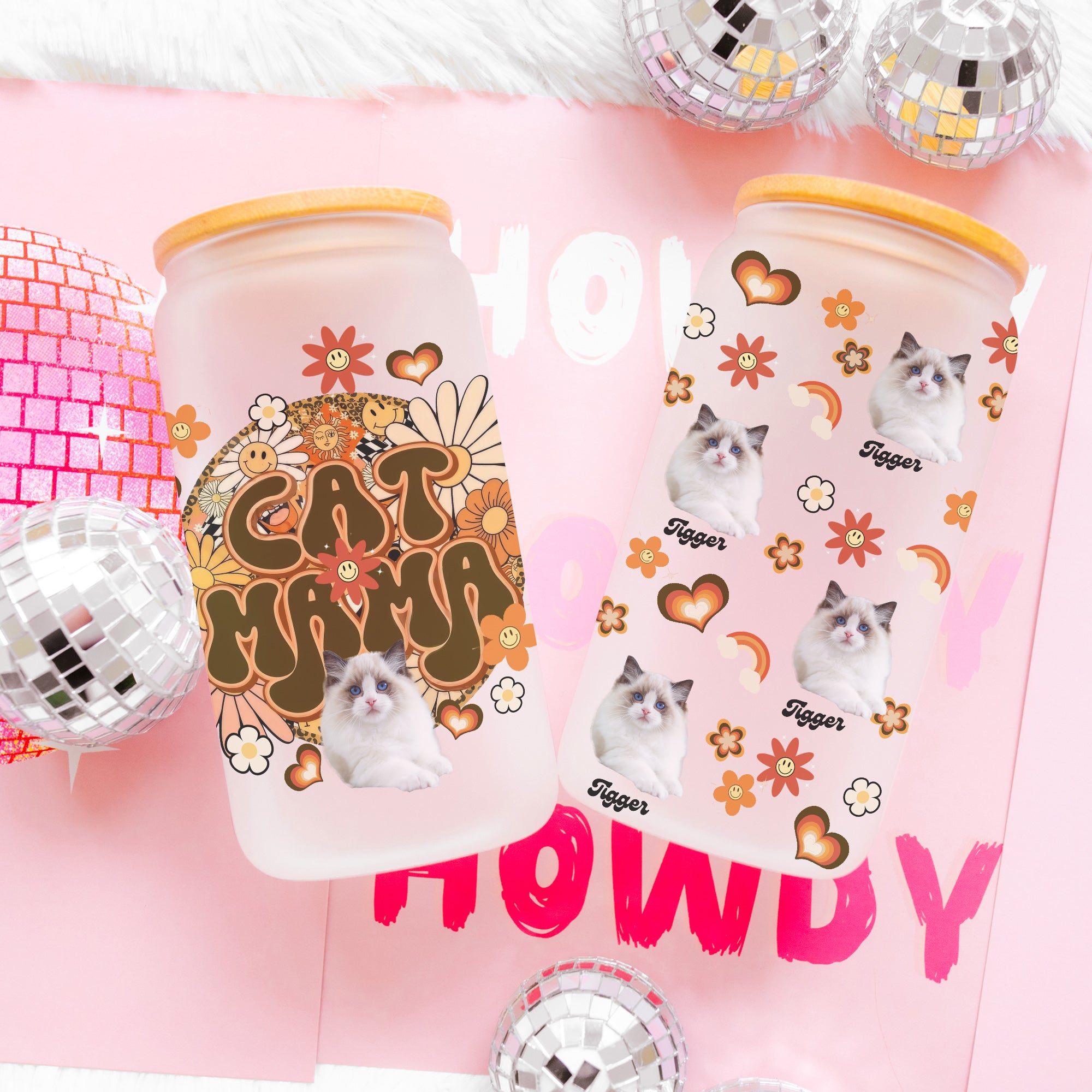 Cat Mama - Custom Photo And Name - Personalized Glass Bottle, Frosted Bottle, Gift For Pet Lovers
