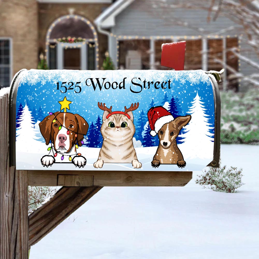 Custom Christmas Pet Mailbox Cover,  Christmas Gift, Gift For Pet Lover, Christmas Dog, Christmas Cat