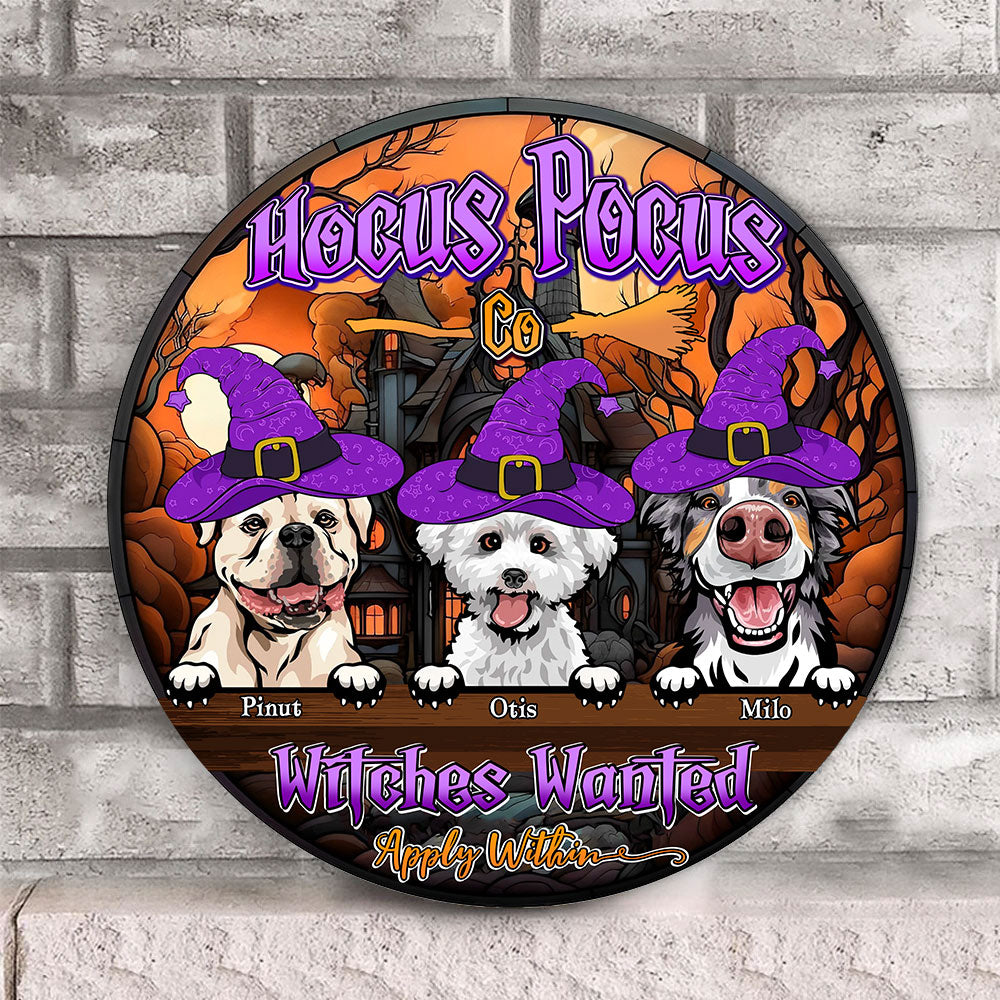 Hocus Pocus Co - Witches Wanted Apply Within - Personalized Funny Wooden Door Sign - Halloween For Dogs - Halloween Gift