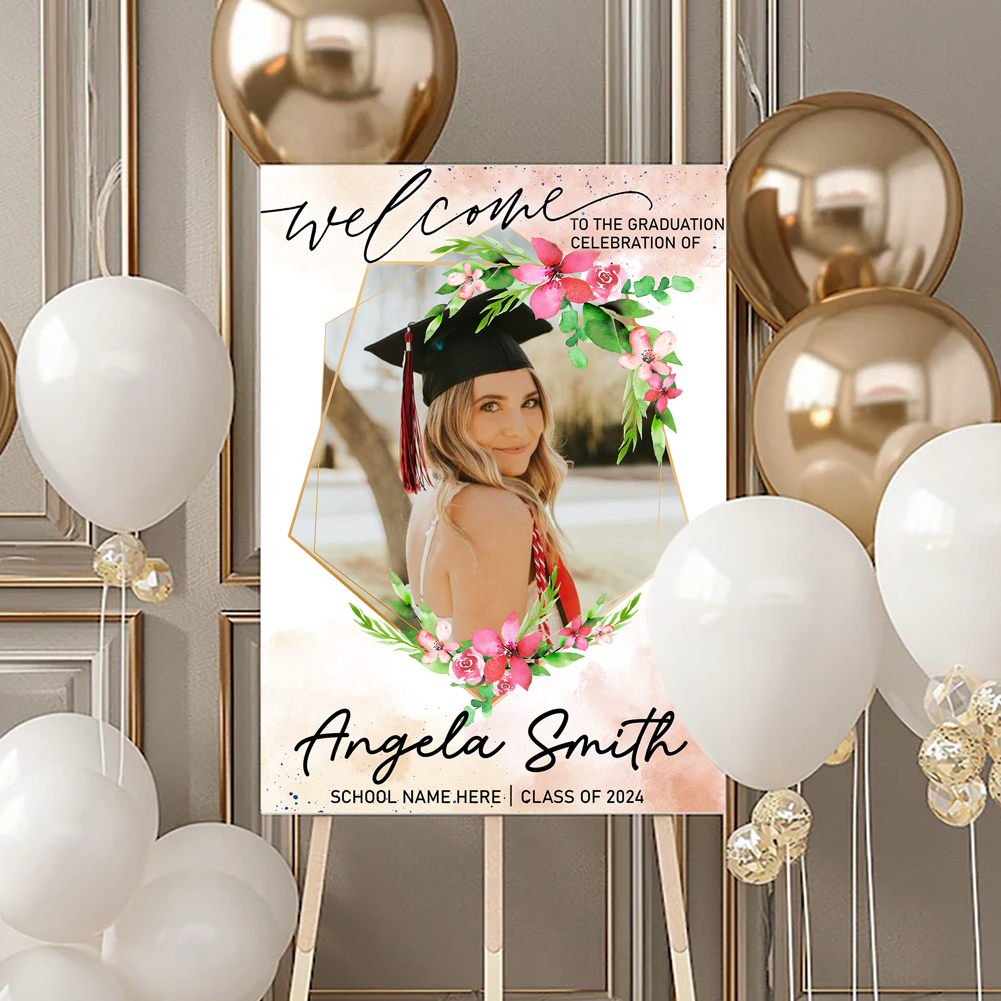 Custom Congratulations Class Of 2024 - Welcome To Graduation Party Welcome Sign - Custom Photo Grad Party Sign - Personalized Graduation Decoration - Graduation Sign