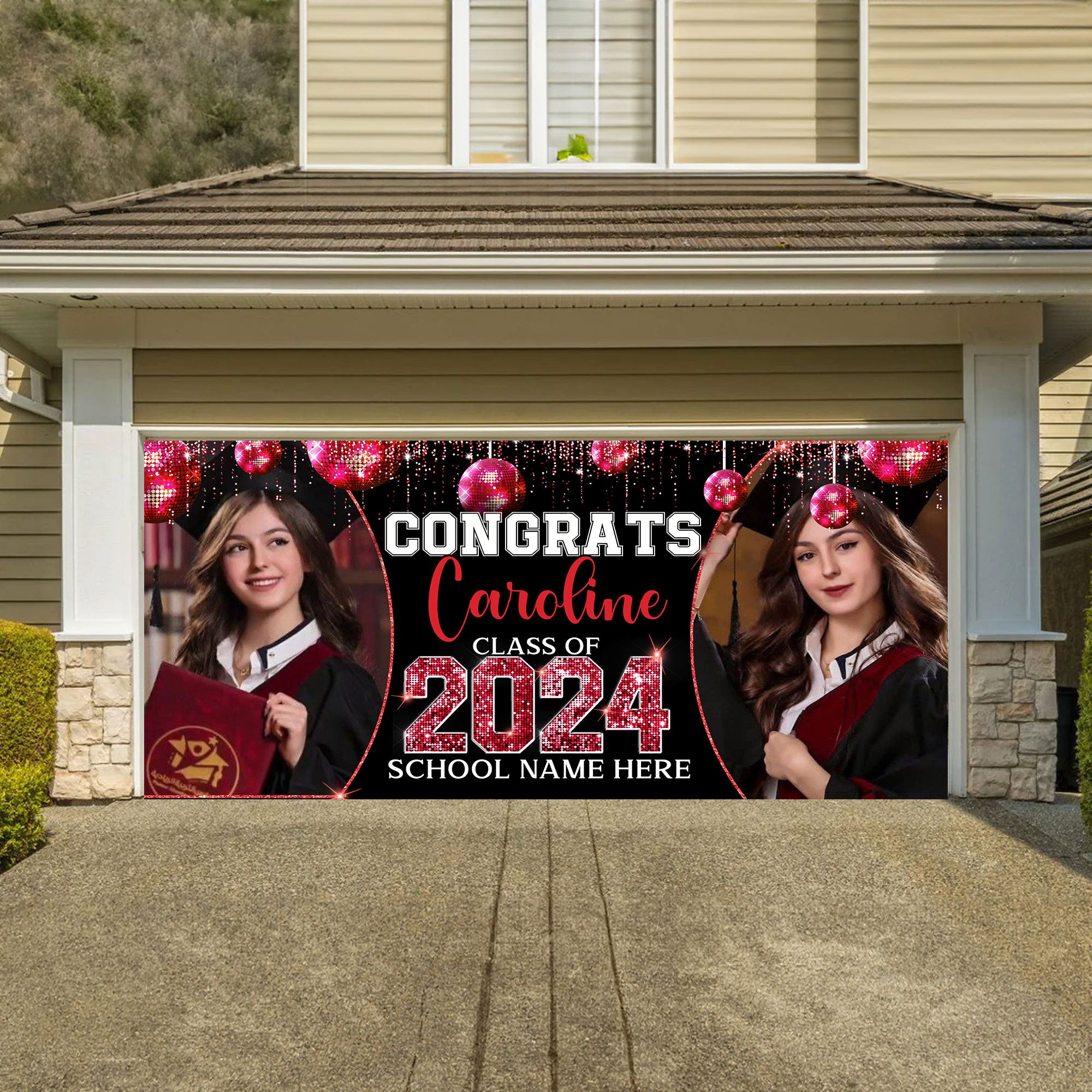 Congratulations Class Of 2024 - Personalized 4 Photos And Texts Single Garage, Garage Door Banner Covers - Banner Decorations