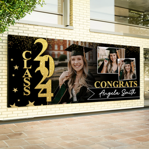 Congrats Class Of 2024 - Personalized Background Color, Your 3 Photo And Name Single Garage, Garage Door Banner Covers - Banner Decorations