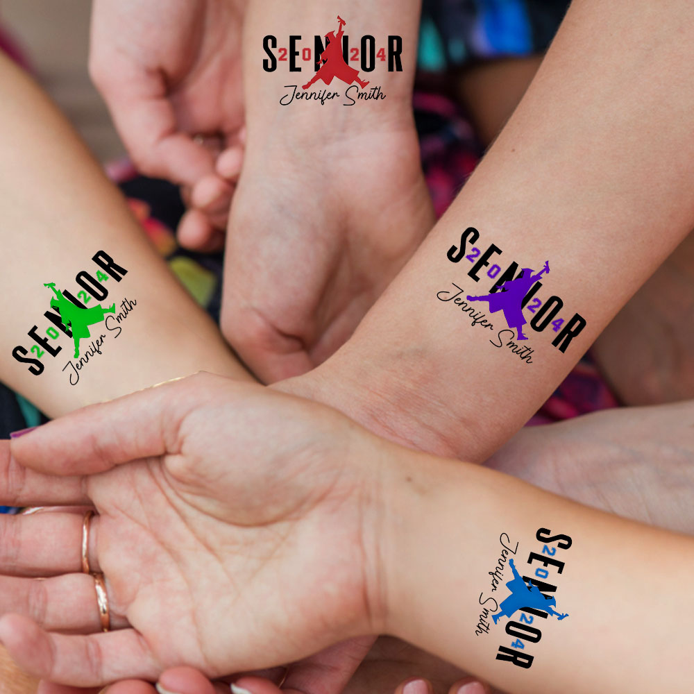 Senior 2024, Custom Color And Name Temporary Tattoo, Personalized Grad Party Tattoo, Fake Tattoo, Graduation Gift