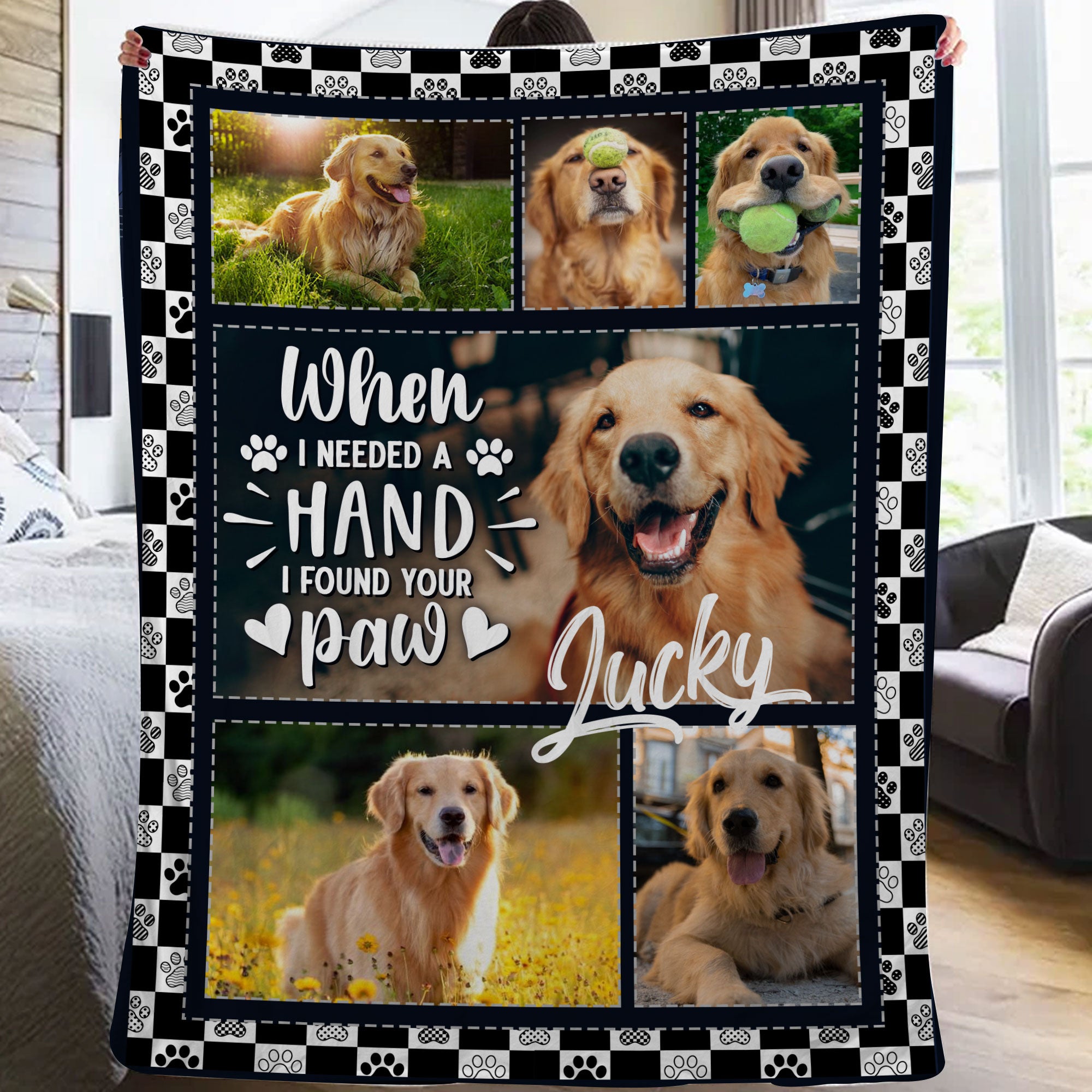 When I Needed A Hand I Found Your Paw - Custom Photo And Name, Personalized Fleece Blanket - Gift For Pet Lover
