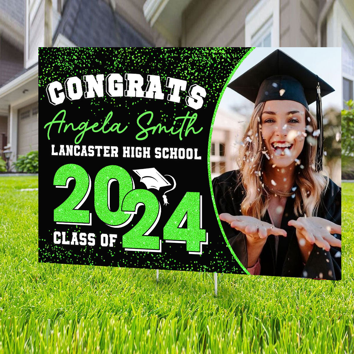 Congrats Class Of 2024, Custom Photo And Text - Personalized Lawn Sign, Yard Sign, Graduation Gift