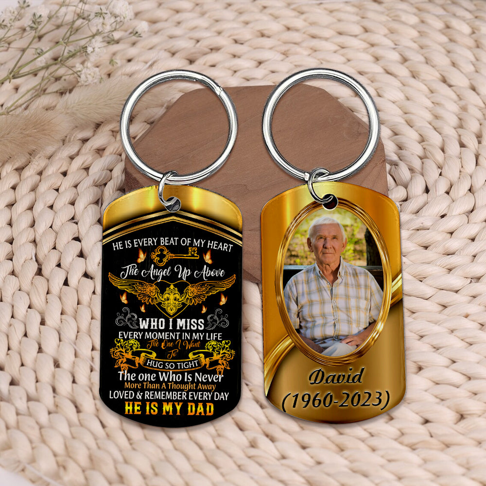 The Angel Up Above - Loved And Remember Everyday - Personalized Photo And Name Metal Keychain, Memorial Gift