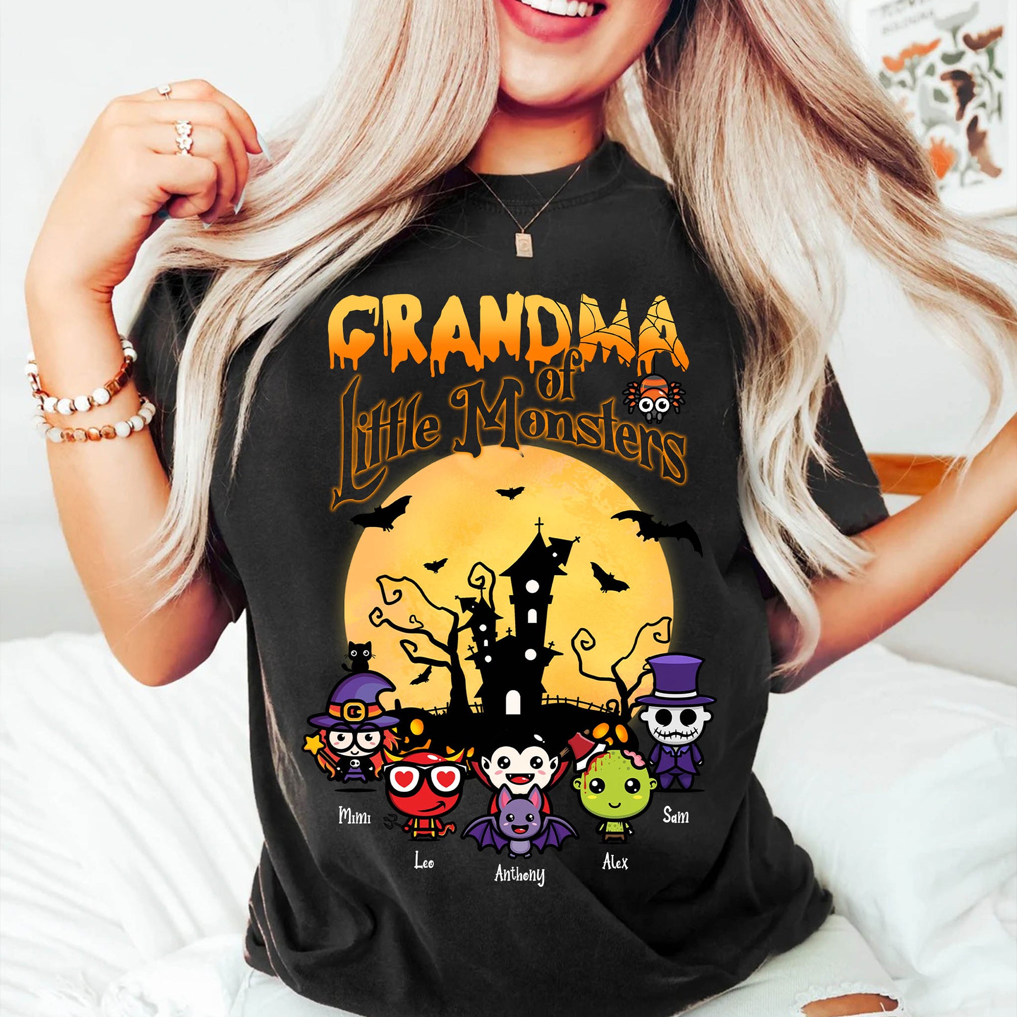 Grandma Of Little Monsters - Custom Appearance And Name - Personalized T-Shirt - Halloween Gift - Gift For Family