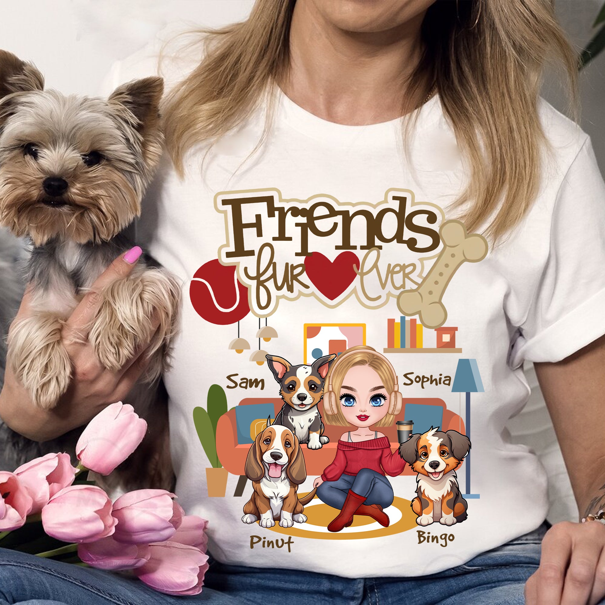 Firend Furever - Custom Appearance, Dogs And Names - Personalized T-Shirt - Gift For Pet Lover