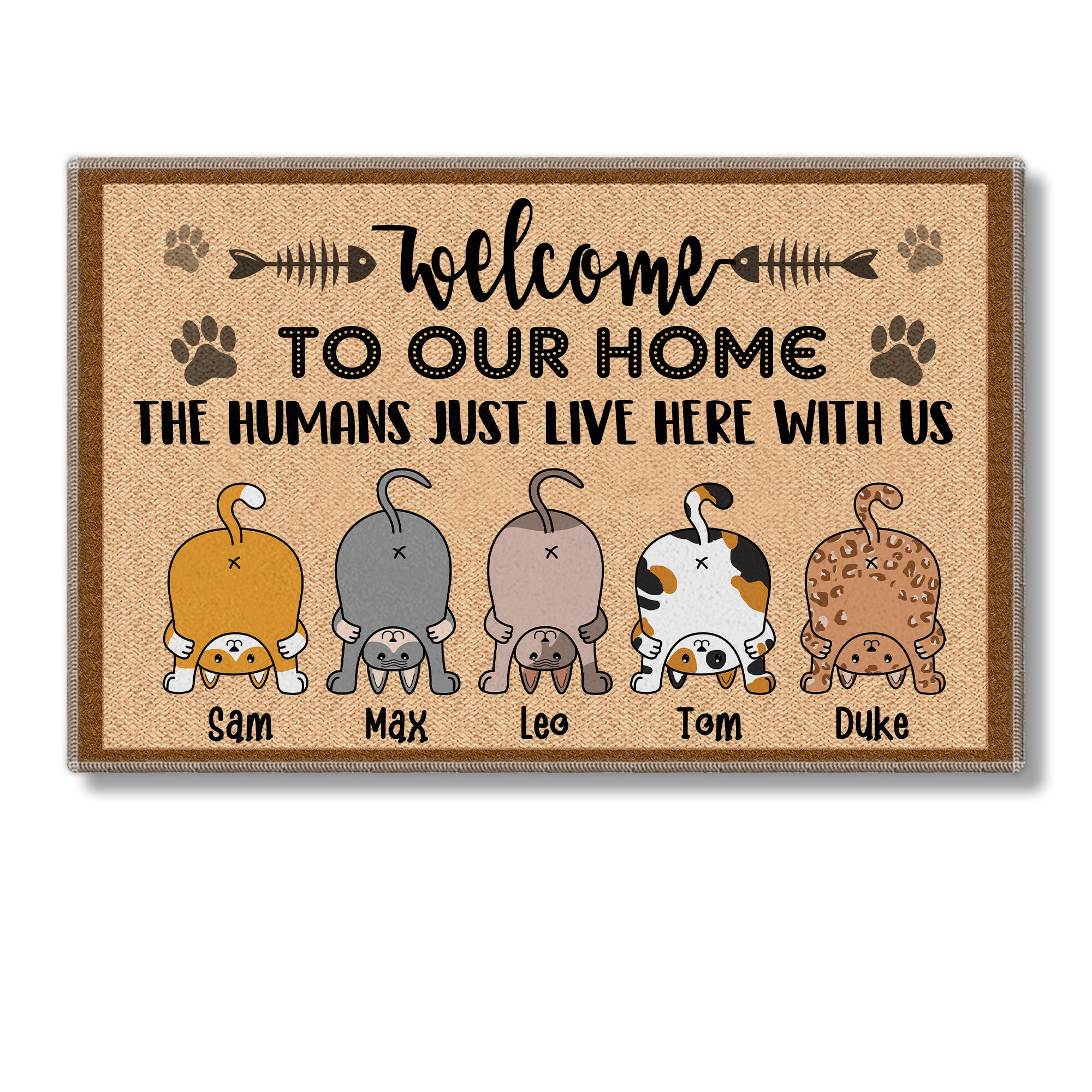 Welcome To Our Home, The Humans Just Live Here With Us, Personalized Funny Cat Doormat, Cat Lovers Gift