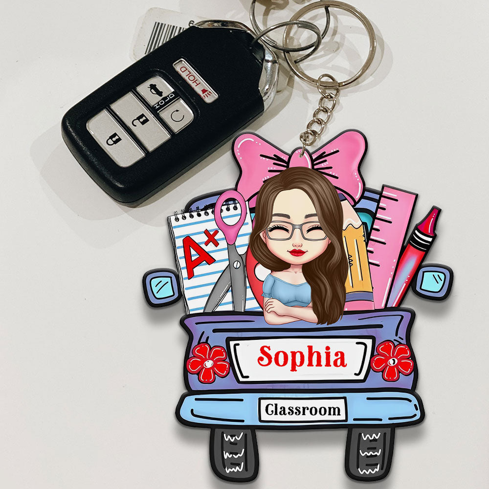Doll Man Doll Woman On Car - Custom Appearance And Name - Personalized Acrylic Keychain - Back To School