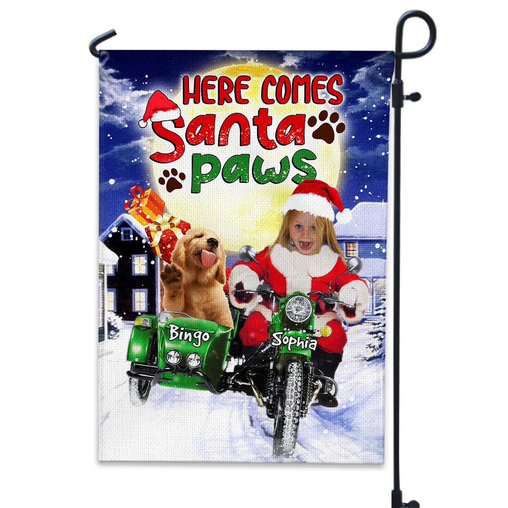 Here Comes Santa Paws - Custom Pet Photo And Name Flag - Christmas Gift, Gift For Pet Lovers