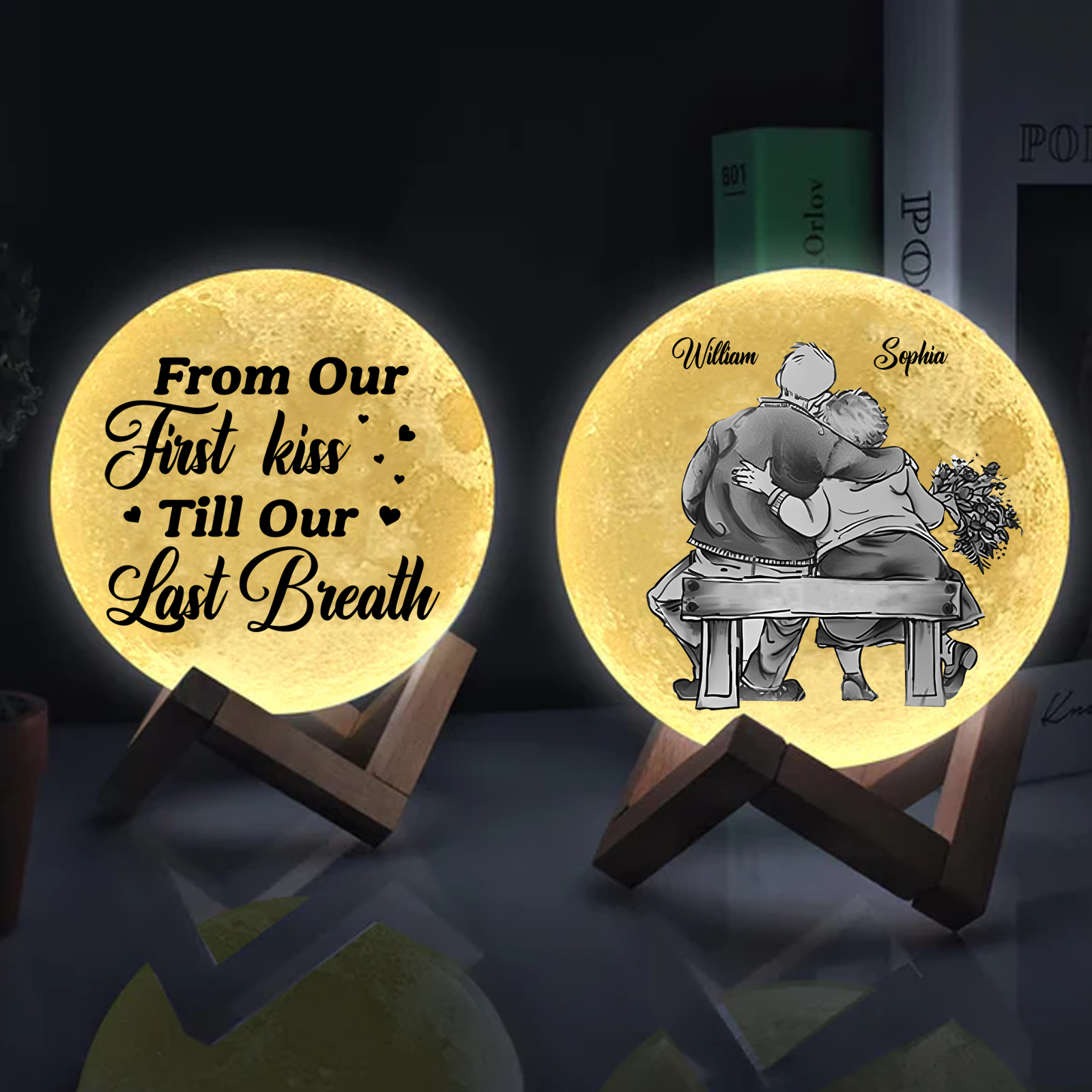 From Our First Kiss Till Our Last Breath - Custom Name - Personalized Moon Lamp - Gift For Family, Couple
