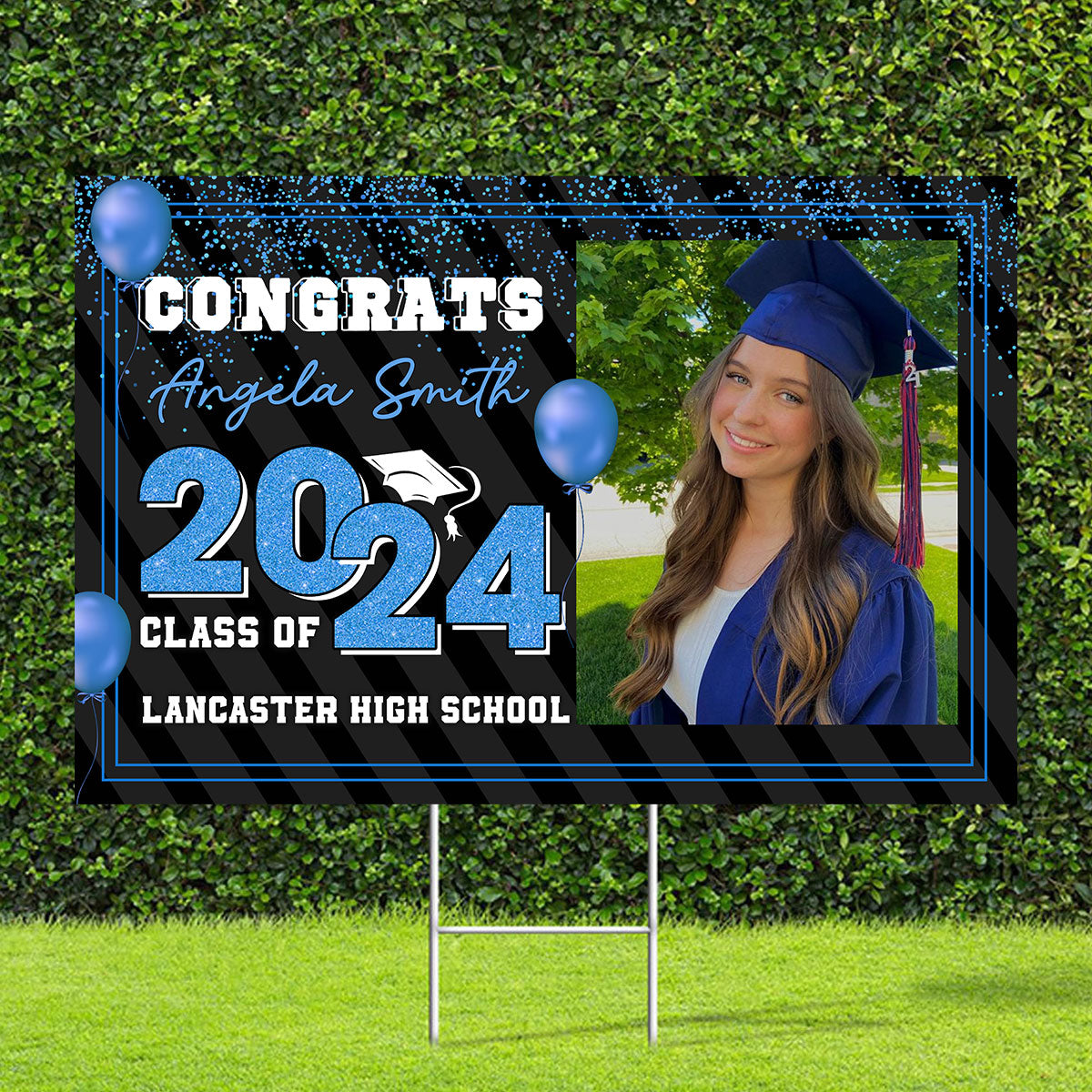 Congrats Class Of 2024, Custom Background, Photo And Text - Personalized Lawn Sign, Yard Sign, Graduation Gift