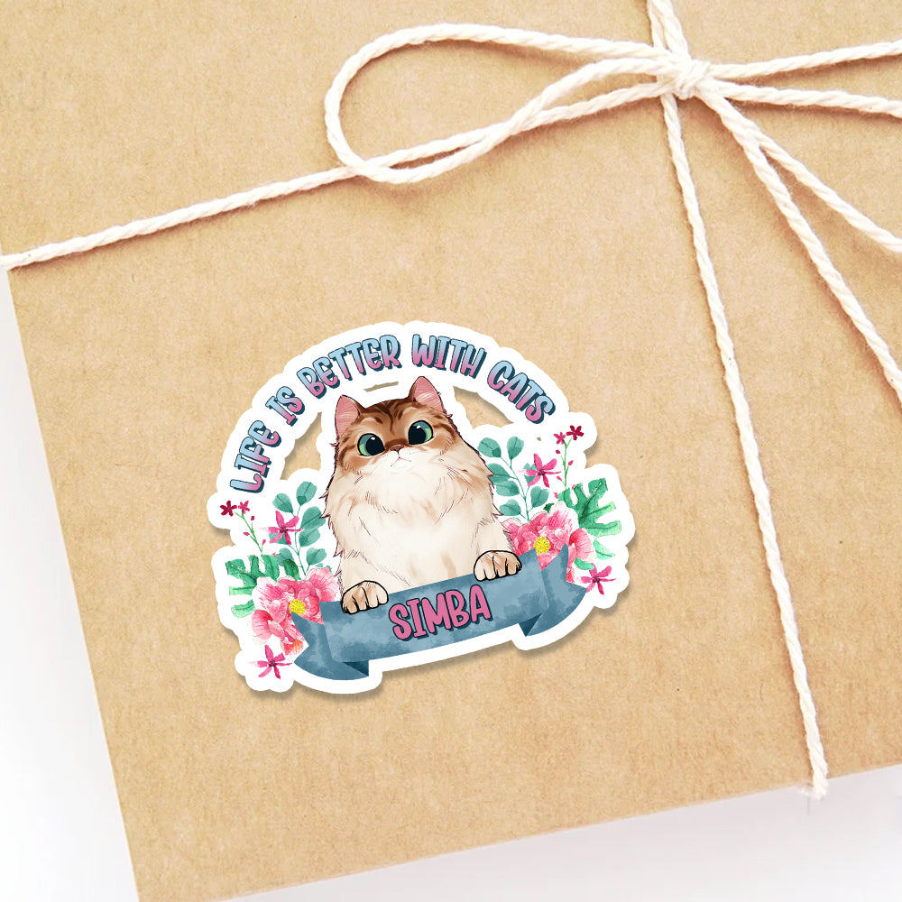 Life Is Better With Cats, Personalized Cute Cat Sticker, Gift For Cat Lovers