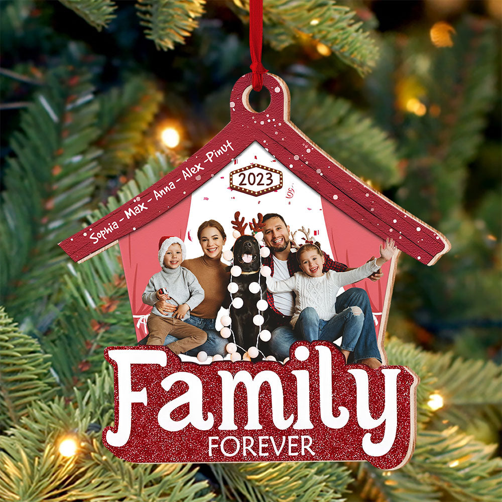 Family Forever, Custom Photo And Name - Personalized Custom Shaped Wooden Ornament - Gift For Family