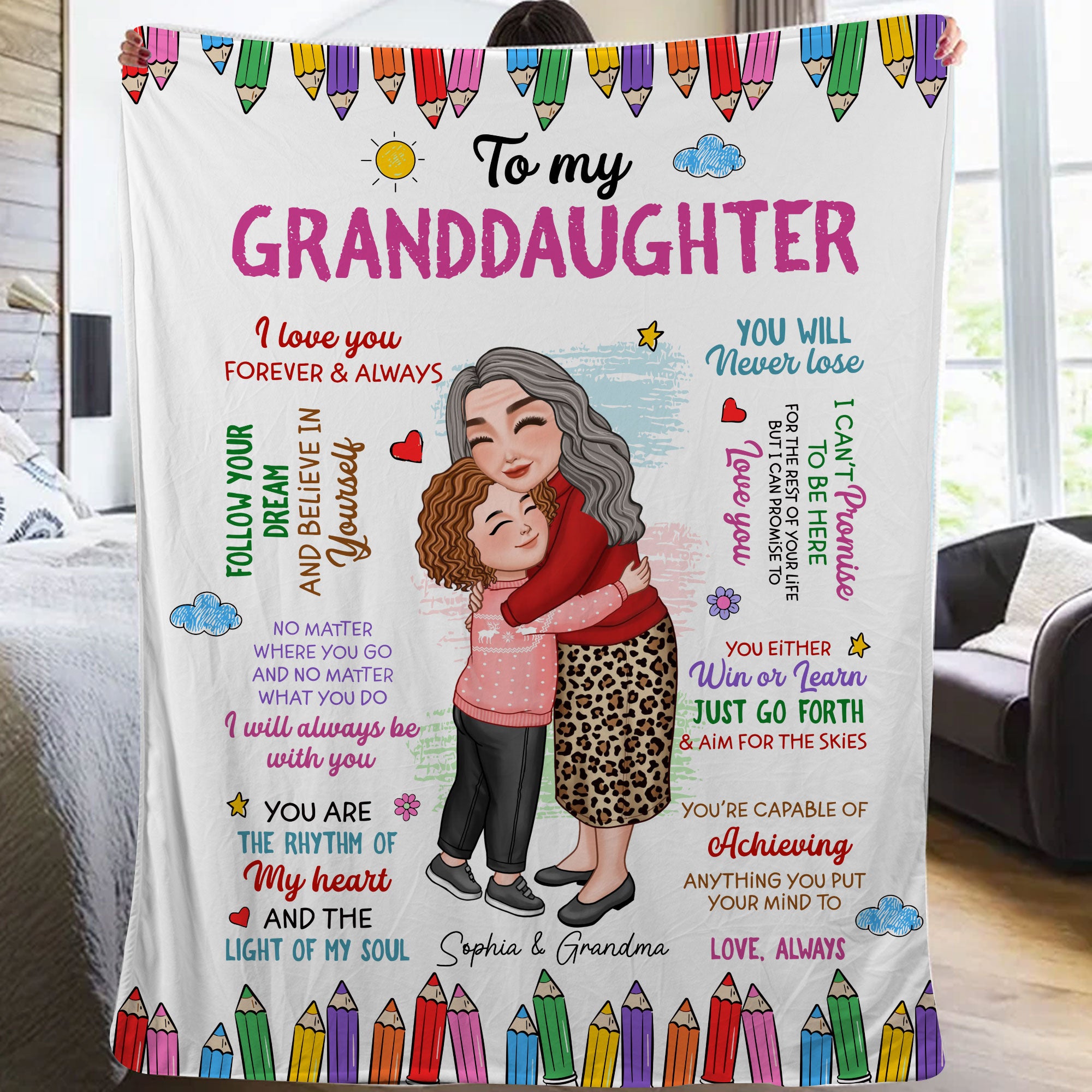 To My Grandkid I Love You Forever And Always - Custom Appearances And Names - Personalized Fleece Blanket