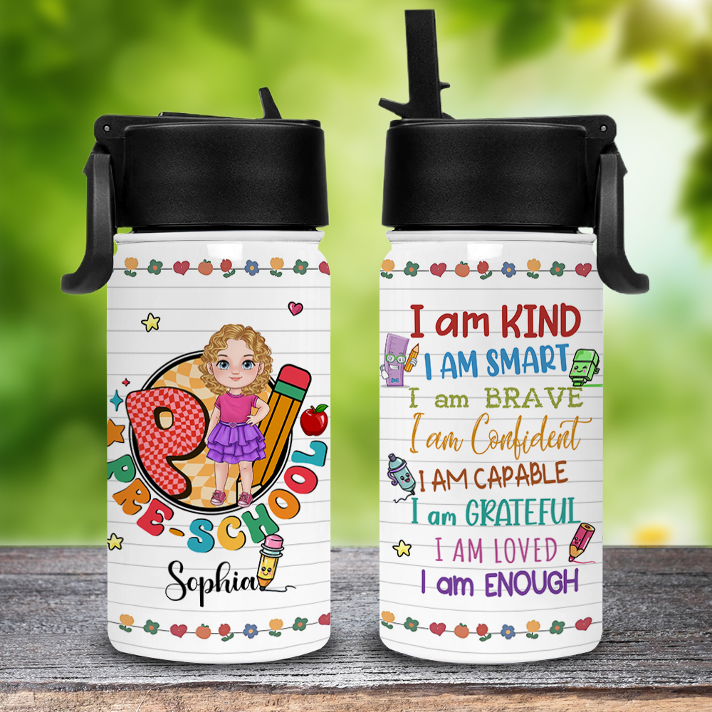 Custom 'I Am' Water Bottle for Kids, Custom Appearance And Name - Personalized Kids Water Bottle With Straw Lid