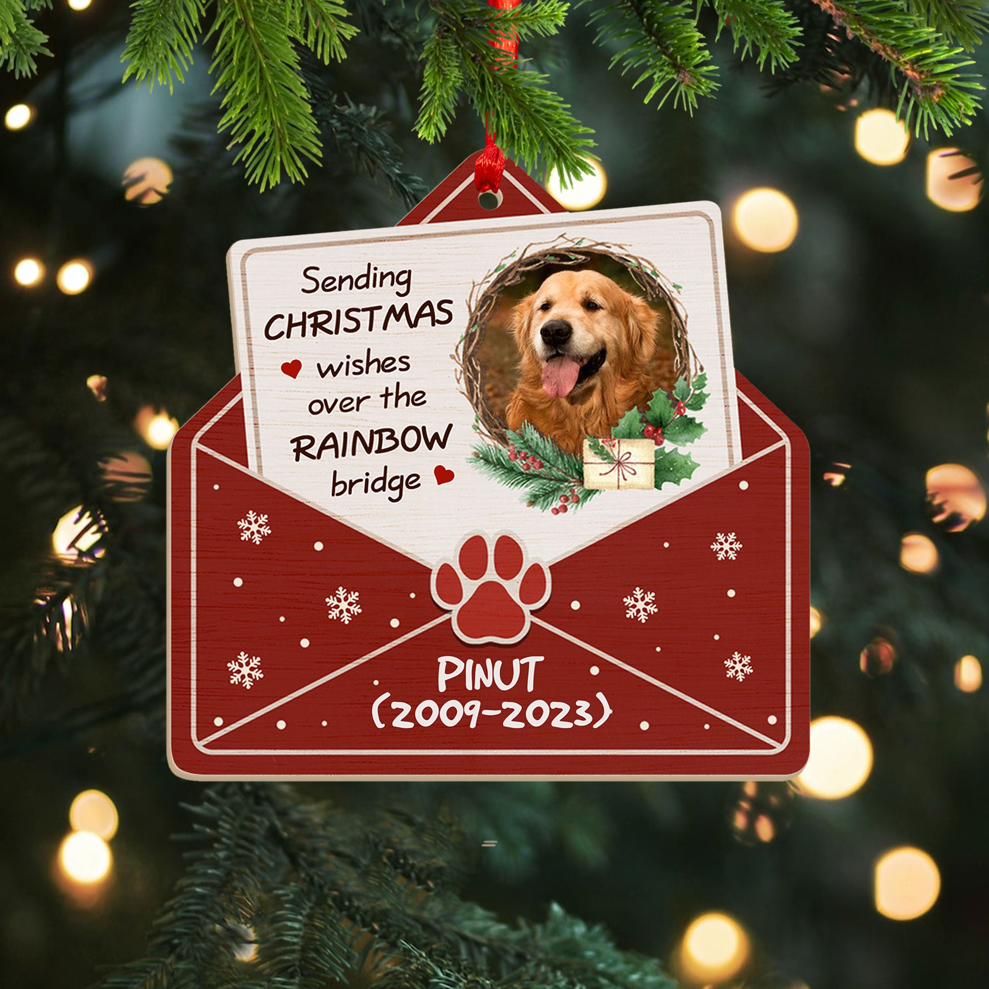 Personalized Dog Memorial Christmas Ornament - Cherished Memories Wooden Ornament - Gift For Pet Lover
