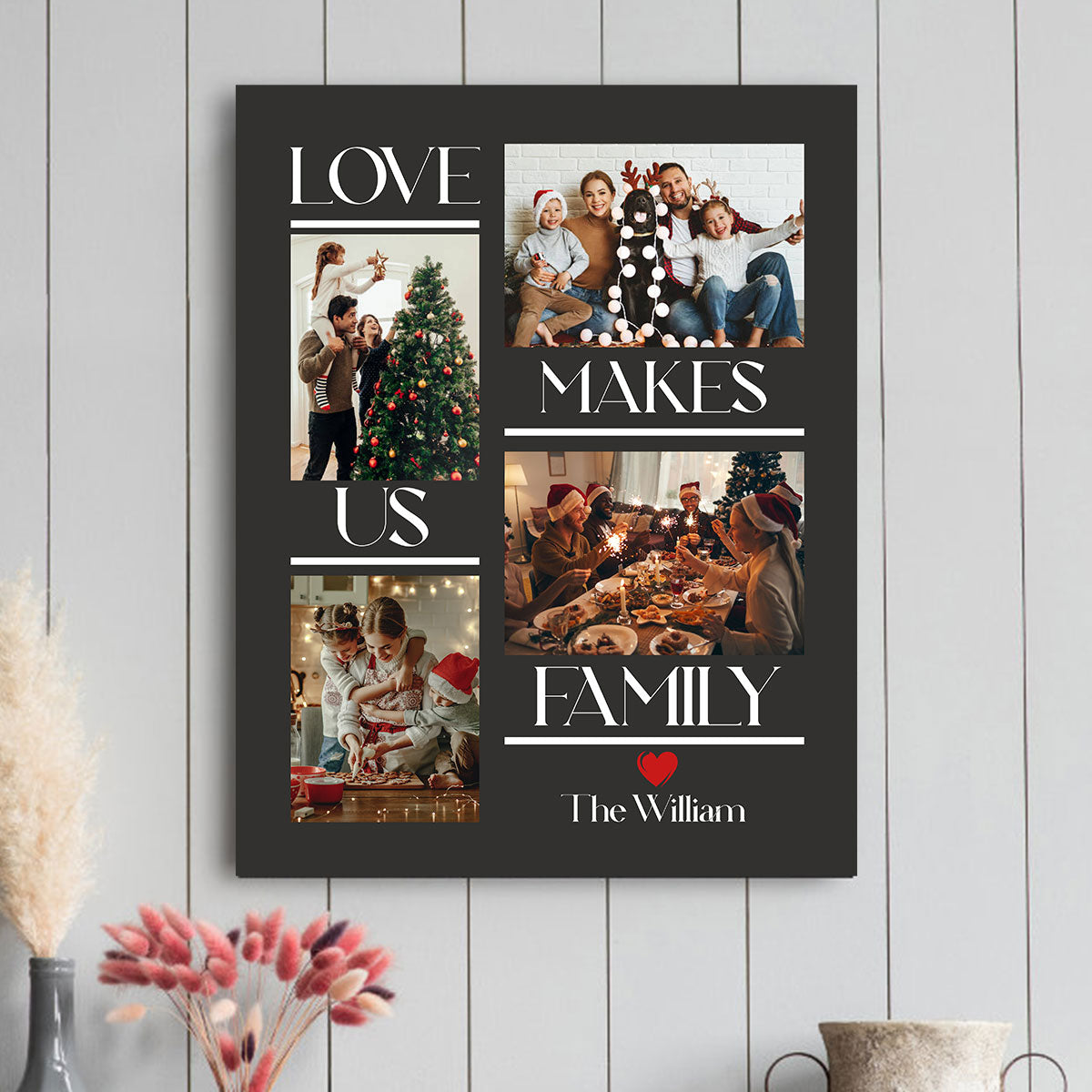 Love Make Us Family -  Personalized Photos And Name Canvas, Gift For Family, Home Decor