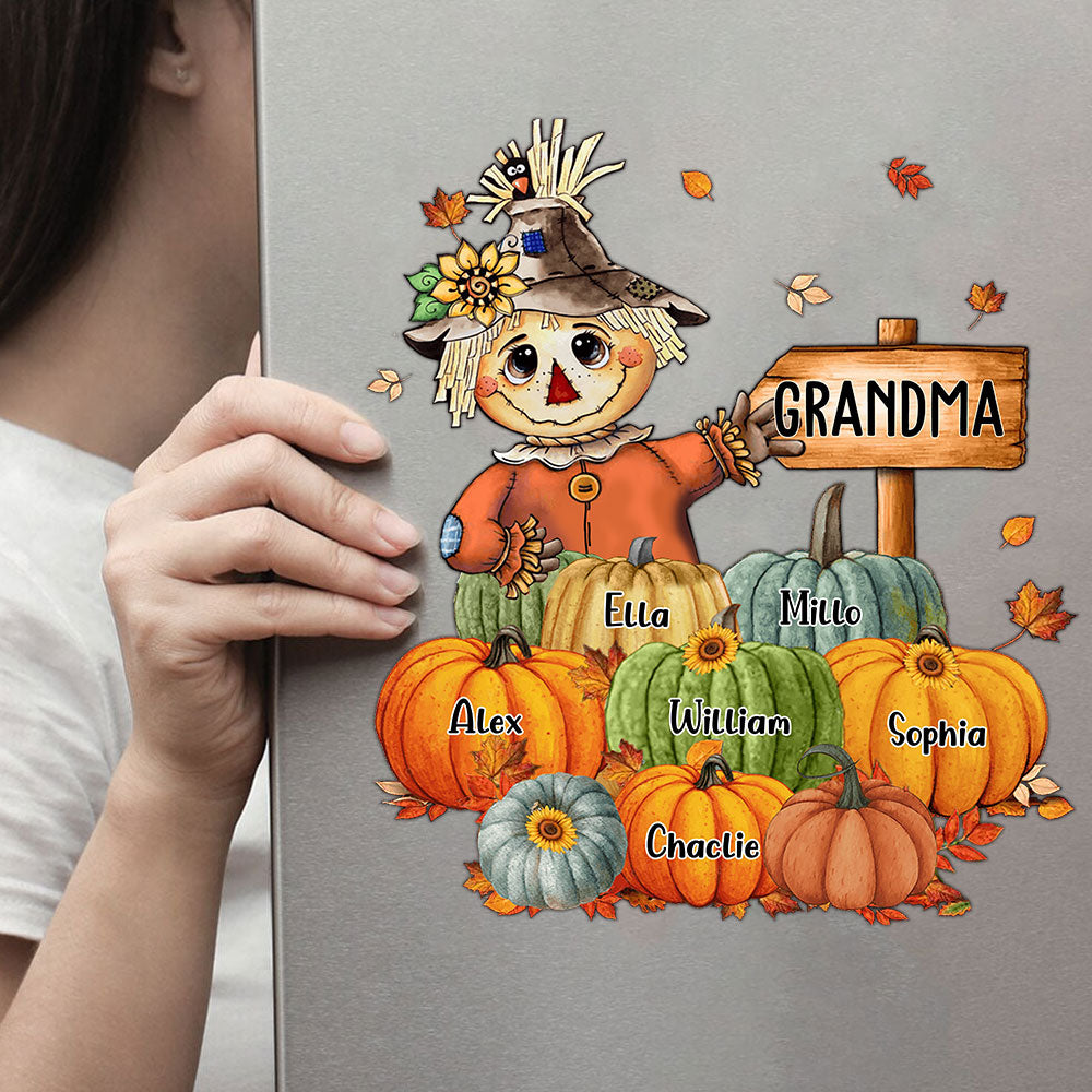 Fall Seasons, Pumpkin Grandma, Mom - Custome Title, Names - Personalized Fridge Sticker Decal - Home Decor