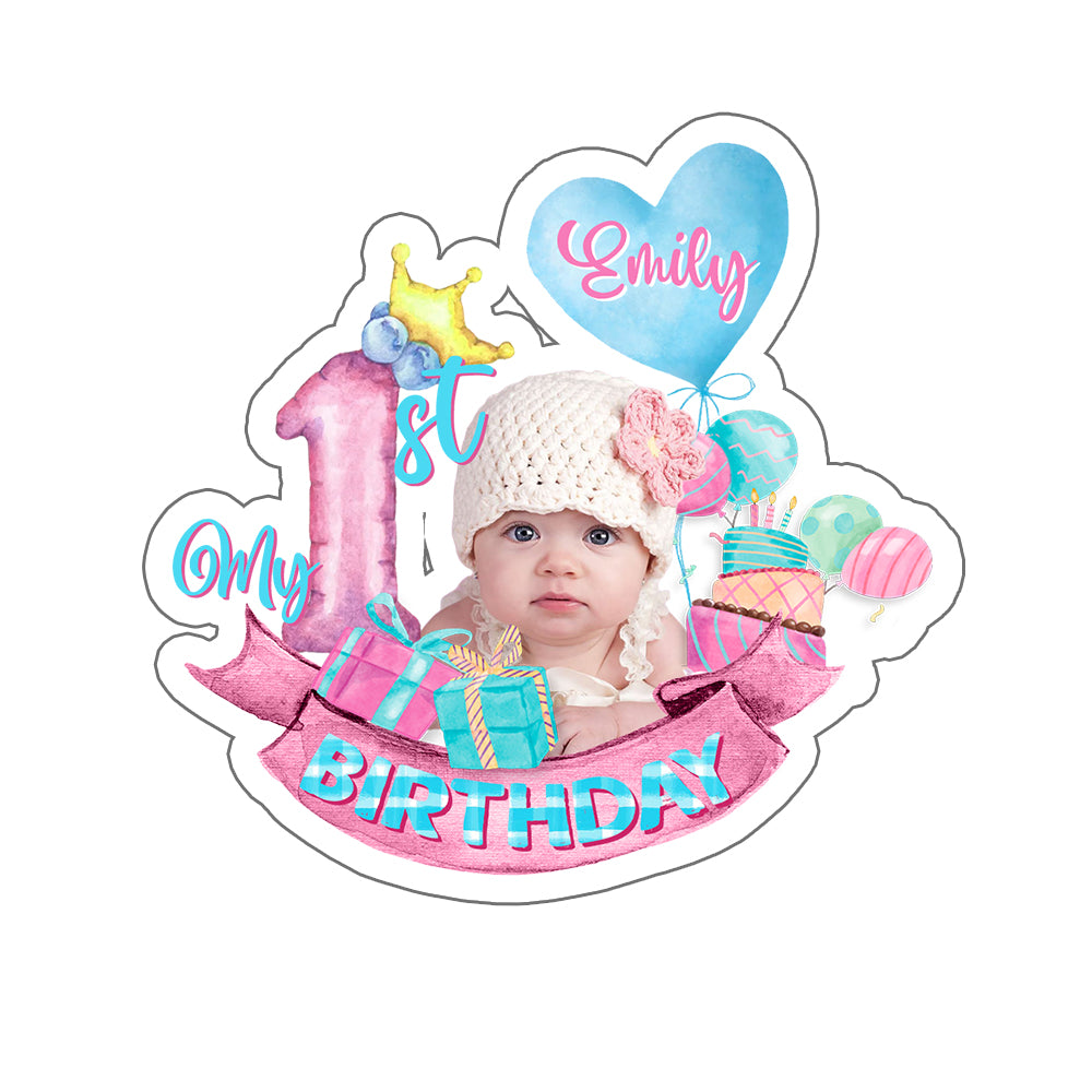 Personalized 1st Birthday Sticker, Custom Photo And Text Name, Birthday Gift