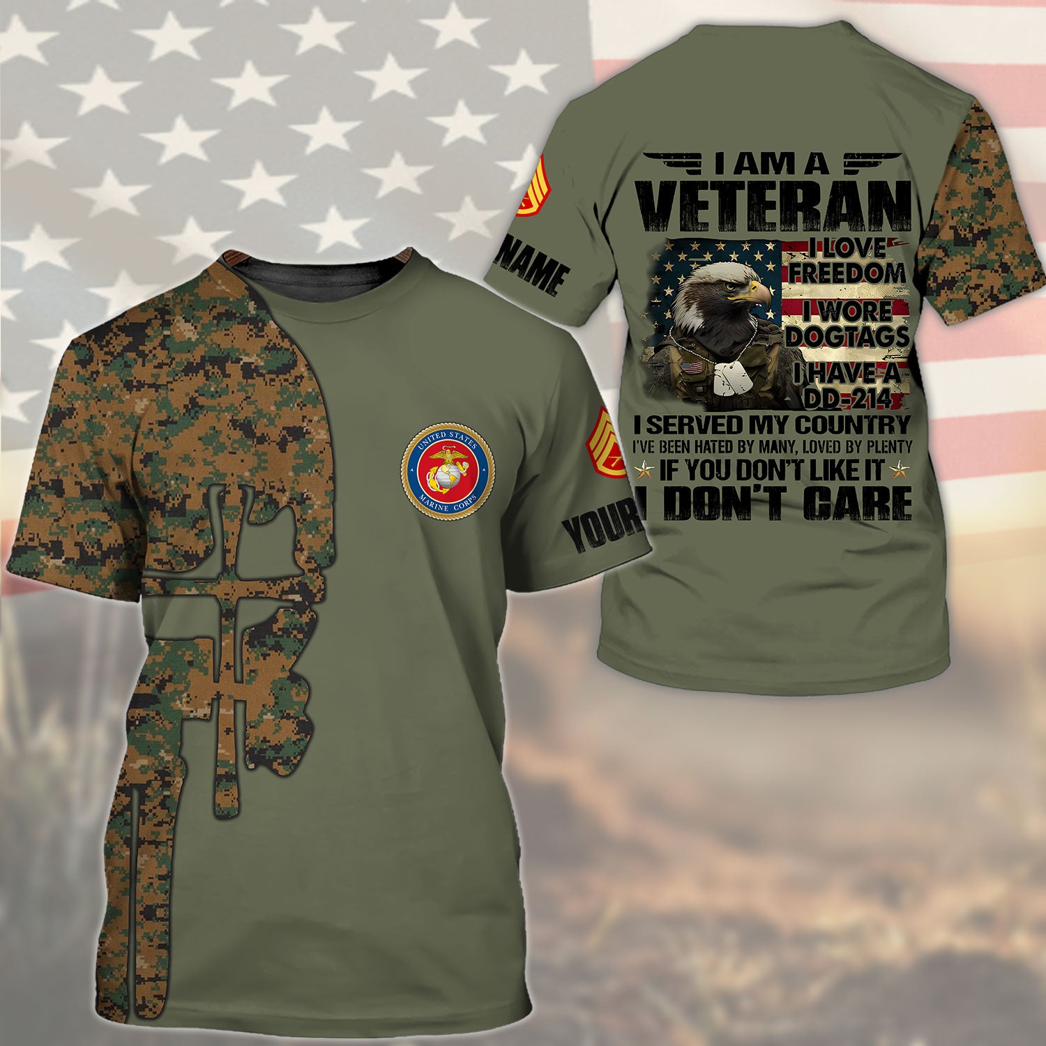 I Am Veteran - I love Freedom - I Wore Dogtags - I Have A DD-214 - Customized U.S. Veteran Marine Corps T-Shirt, Gift For Veterans