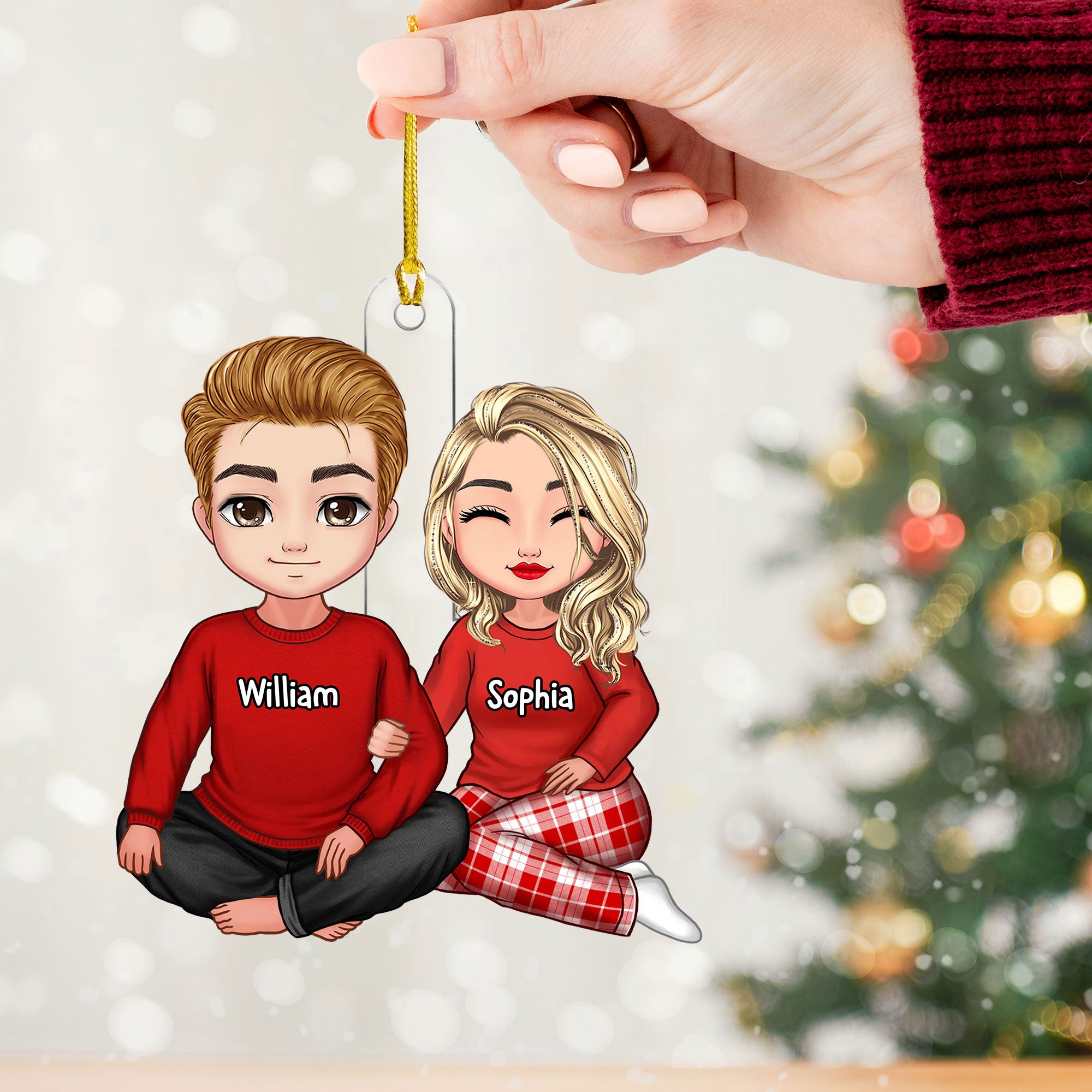 Christmas Couple - Custom Photo And Names, Personalized Acrylic Ornament - Gift For Christmas, Family Gift, Gift For Couple