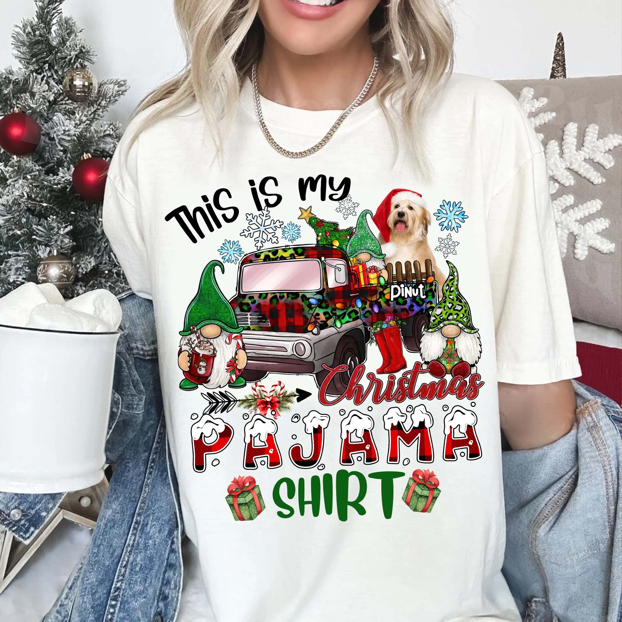 This Is My Christmas Pyjama Shirt- Custom Photo And Name - Personalized T-Shirt - Family Gift, Gift For Pet Lover