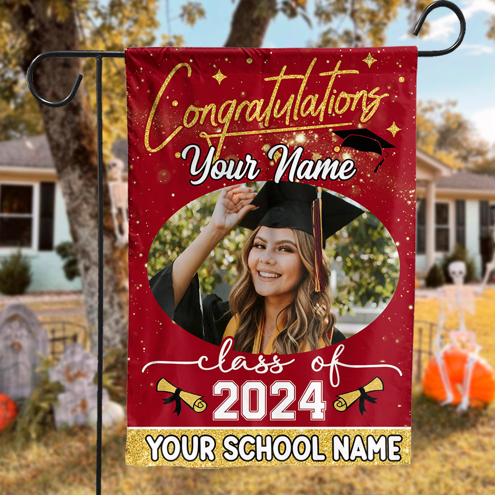 Congratulations Class Of 2024 - Custom Photo And Texts Graduation Flag - Graduation Gift