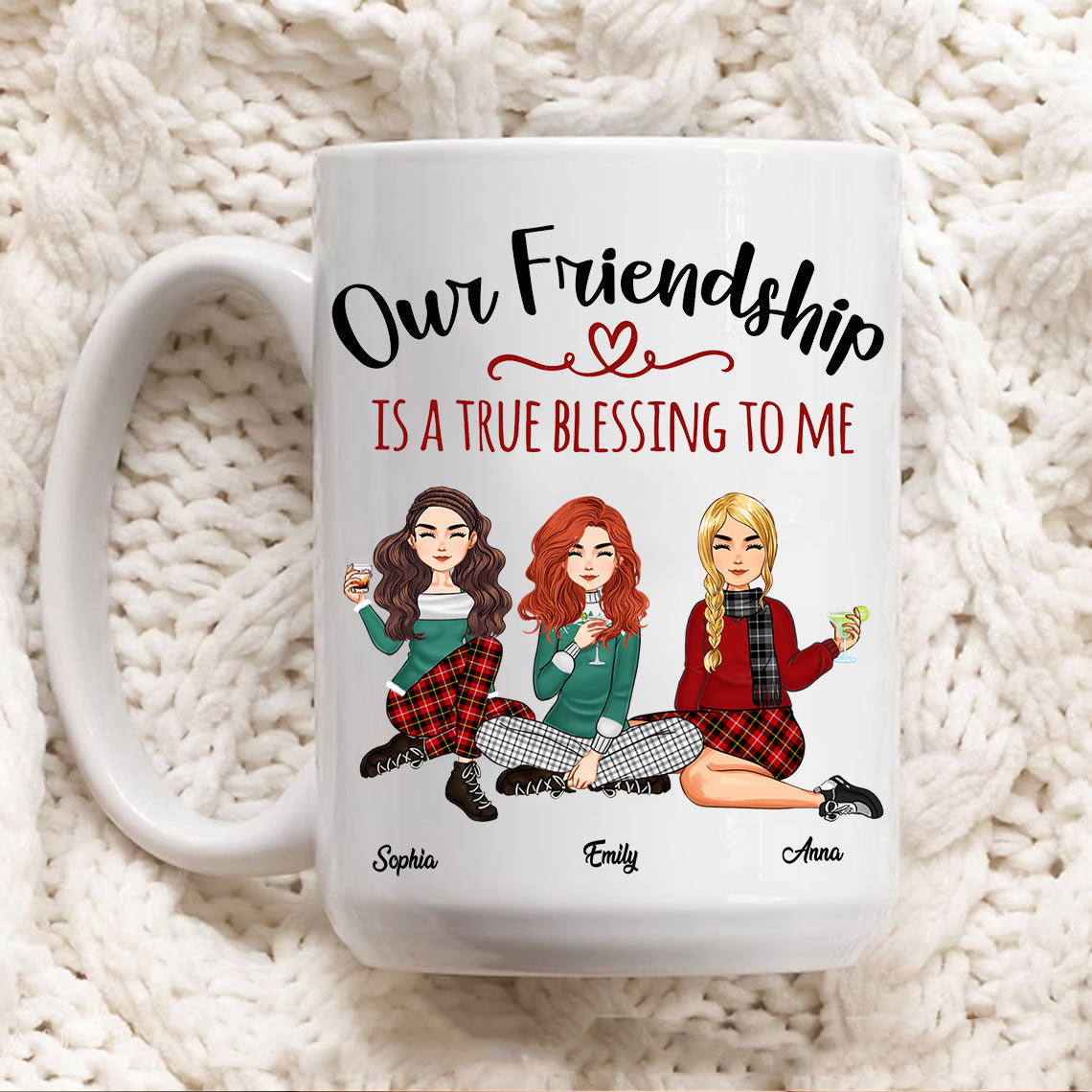 Our Friendship Is A True Blessing To Me - Custom Appearances And Names, Personalized White Mug, Gift For Her