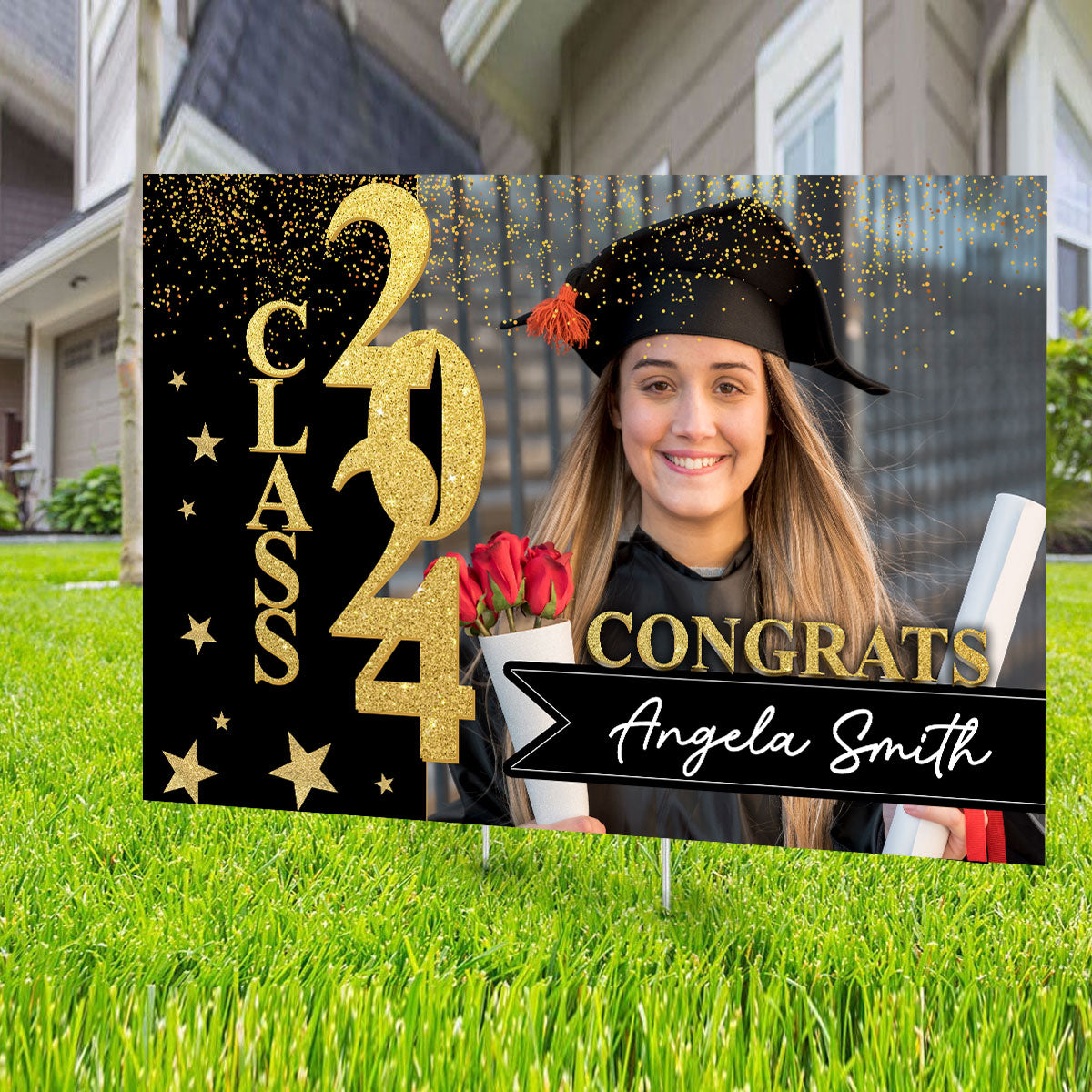 Congrats Class 2024, Custom Photo And Name - Personalized Lawn Sign, Yard Sign, Graduation Gift