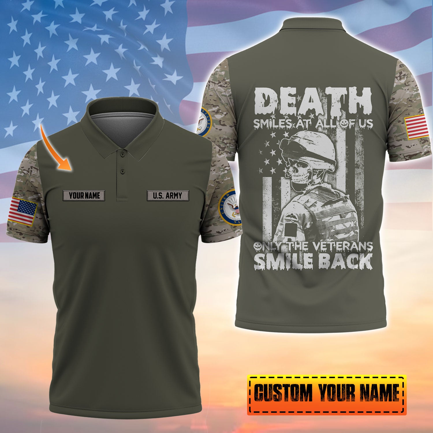 Death Smiles At All Of Us - Only The Veterans Smile Back - Customized U.S. Veteran Polo Shirt, Gift For Veterans