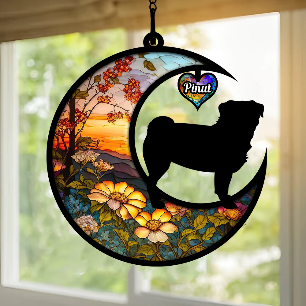 Custom Background And Name, Dog Breed Personalized Ornament, Window Ornament
