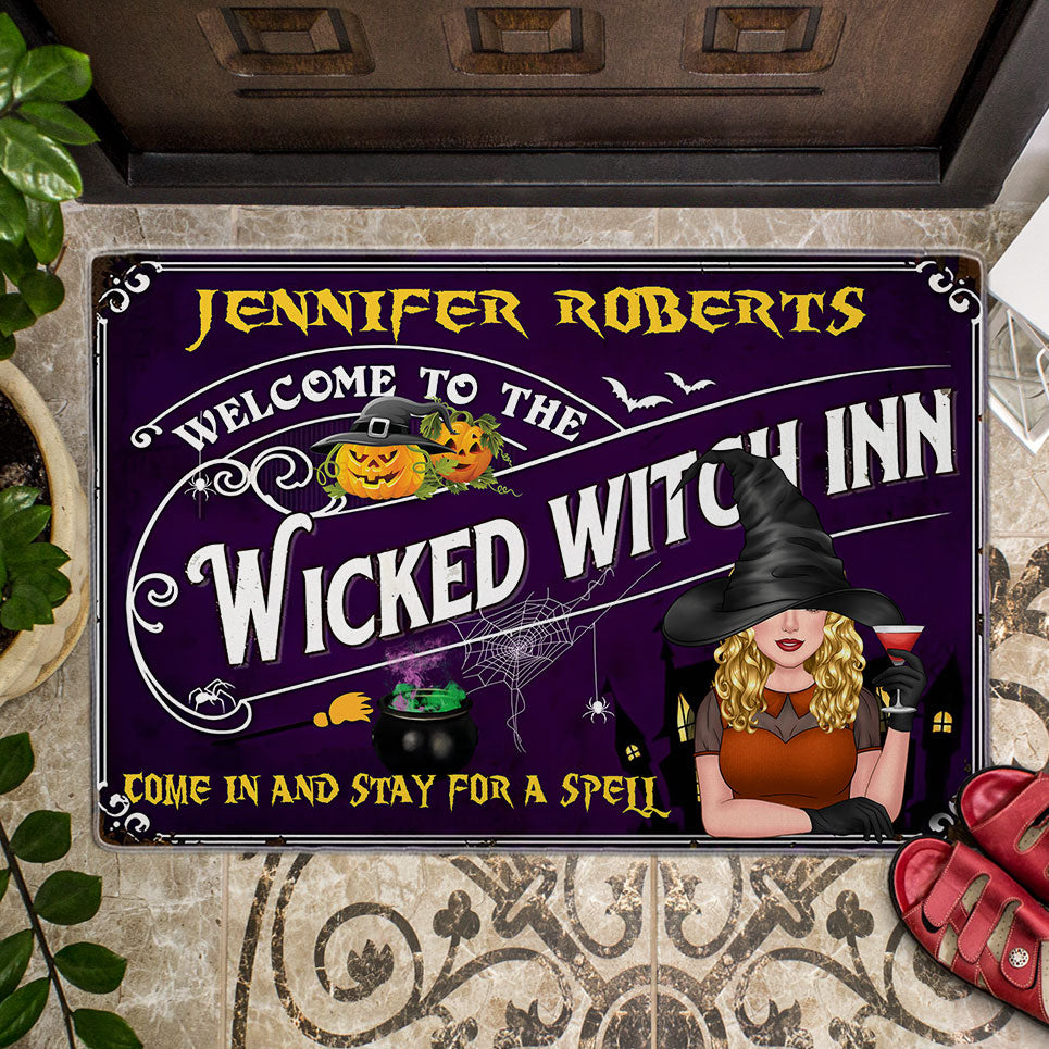 Welcome To The Wicked Witch Inn - Custom Appearance And Family Name - Personalized Witch Doormat, Halloween Gift
