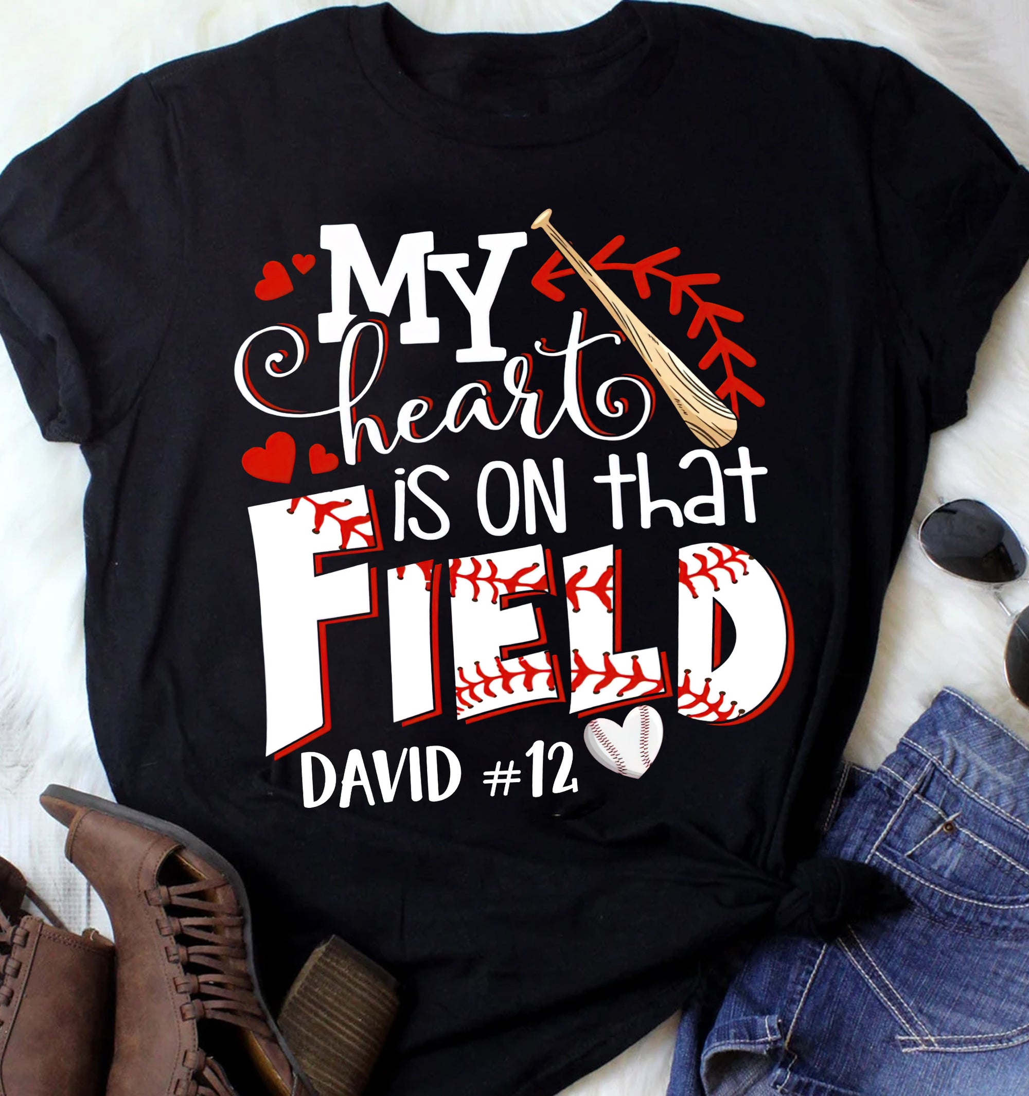 My Heart Is On That Field - Personalized T-Shirt, Gift For Baseball Lovers