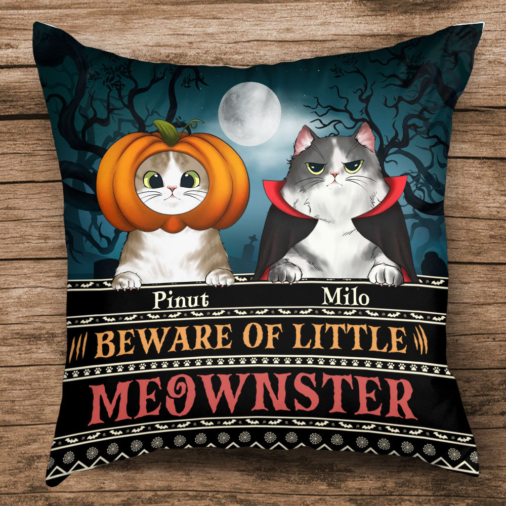Beware Of Little Meownster - Personalized Cutie Kittie Pillow, Halloween Decor Gift, Cat Lovers Gift
