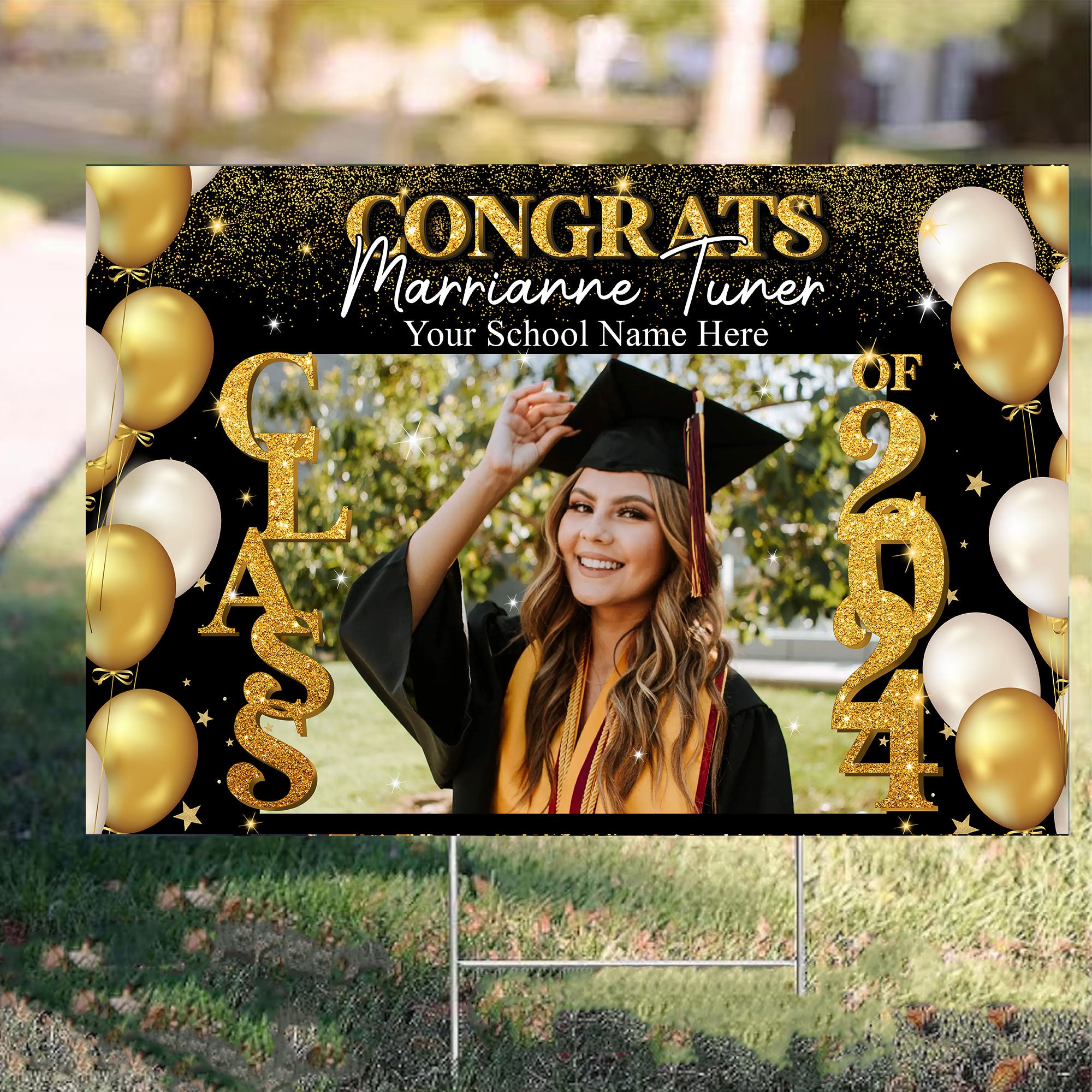 Congrats Class Of 2024, Custom Background Color, Your Photo And Texts, Personalized Lawn Sign, Yard Sign, Gift For Graduation