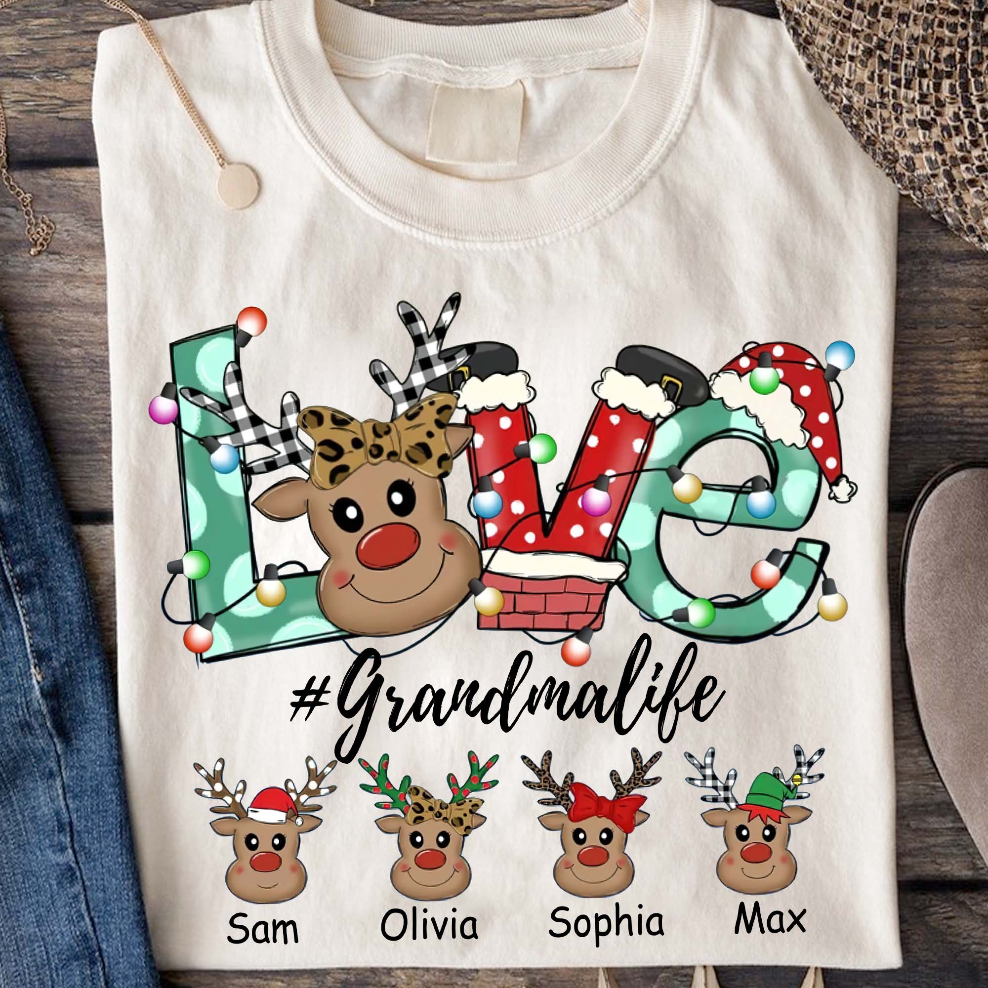 Love Grandma Life, Family Deer - Custom Name - Personalized T-Shirt - Family Gift