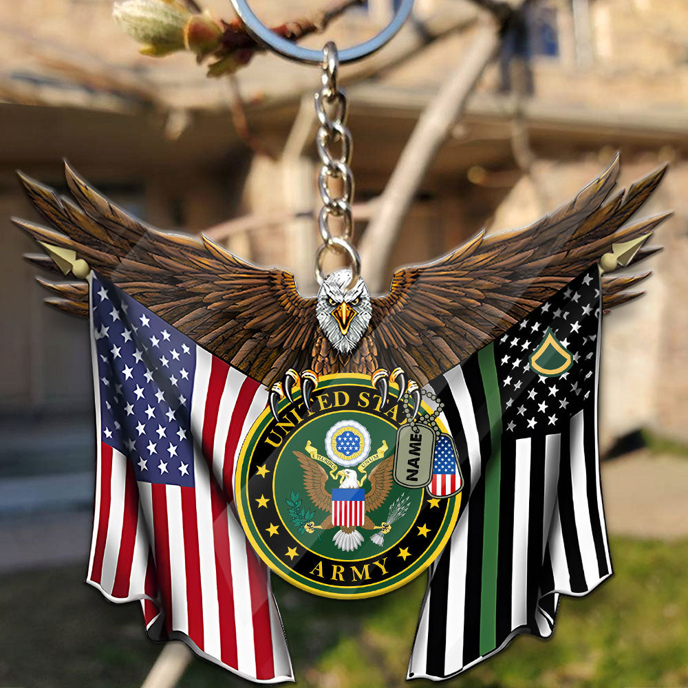 United States Veteran, Custom Name And Rank, Personalized 2 Side Acrylic Keychain - Gift For Veteran
