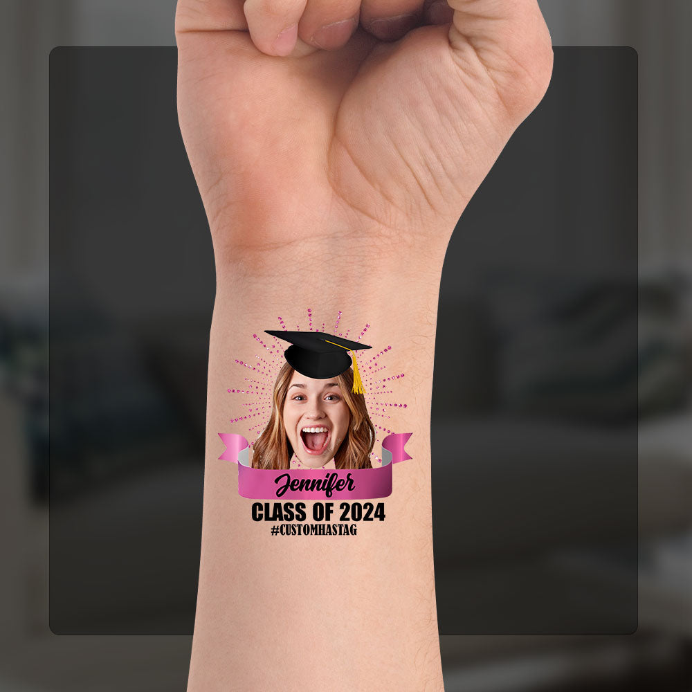 Class Of 2024, Custom Color,  Your Photo And Name Temporary Tattoo, Personalized Photo And Name, Fake Tattoo, Graduation Gift