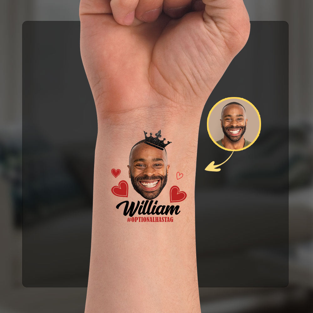 Custom Temporary Tattoo With Personalized Photo, Text Name And Hashtag, Fake Tattoo