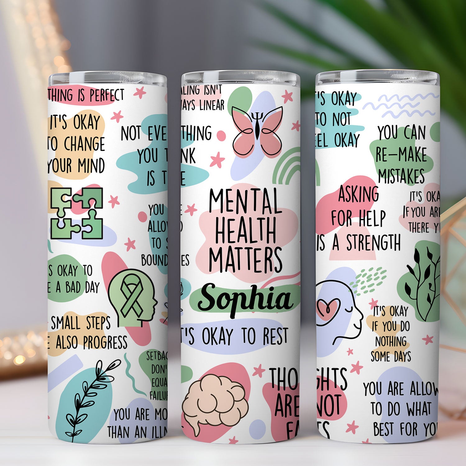 Mental Health Matters - Custom Name - Personalized Skinny Tumbler, Birthday Gift, Gift For Nurse
