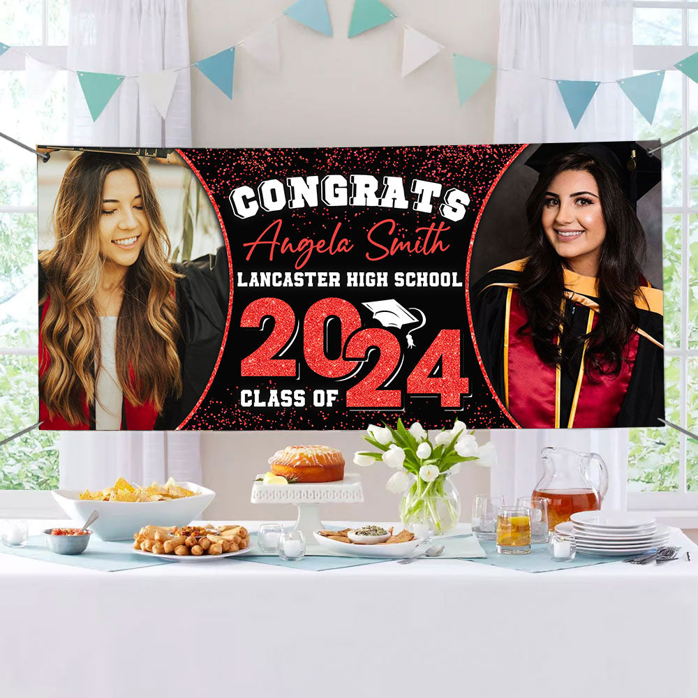 Congrats Class Of 2024 - Personalized Photo And Name Graduated Banner, Decoration Gifts
