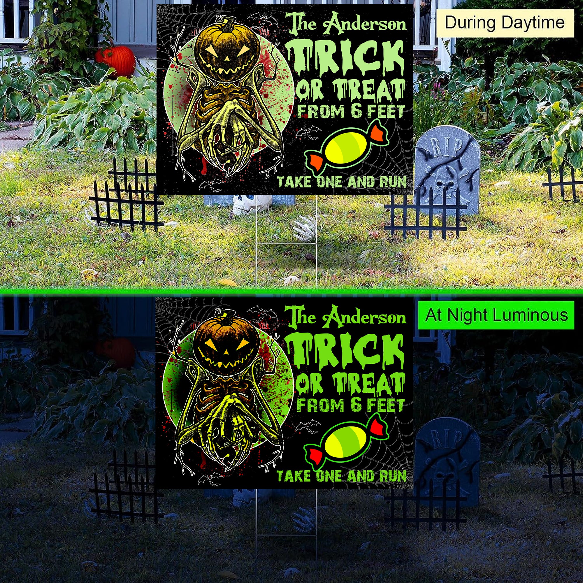 Trick Or Treat From 6 Feet Take One And Run - Personalized Halloween Neon Lawn Sign, Yard Sign, Halloween Gift