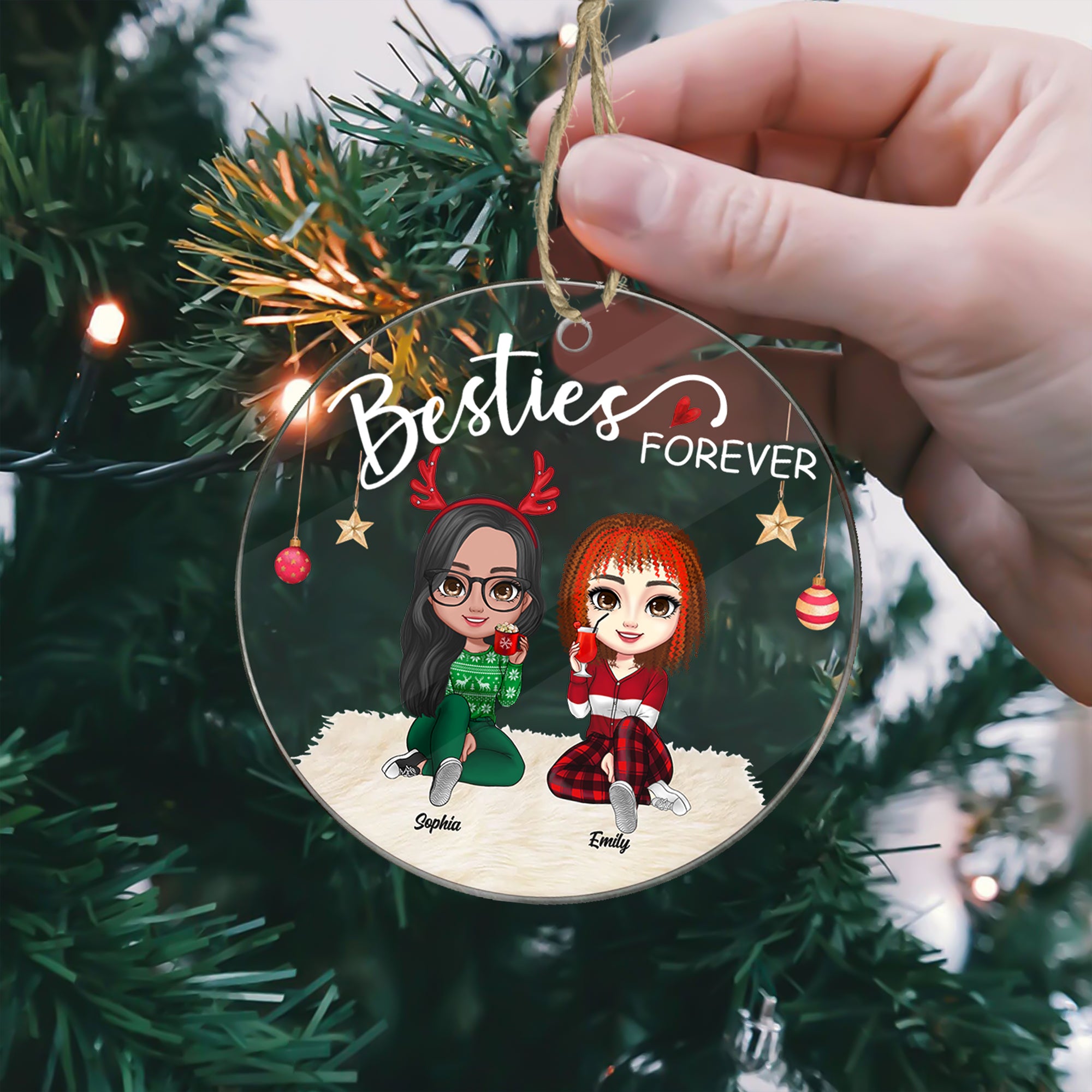 Christmas Besties Forever - Personalized Acrylic Ornament - Gift For Family, Xmas Gift
