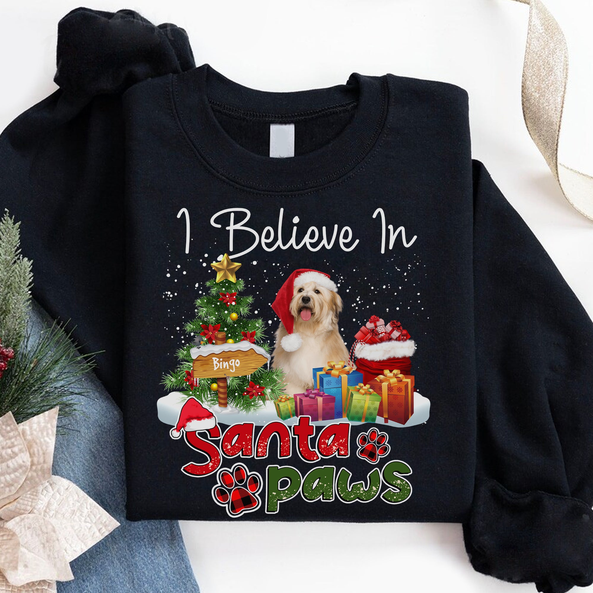 I Believe In Santa Paws- Christmas Gift For Dog Lovers - Personalized Dark Color Sweatshirt