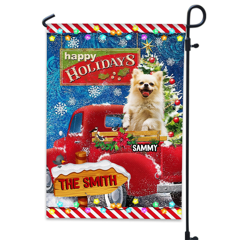 Happy Holidays Pet Gift On Car - Custom Pet Photo And Name Flag - Christmas Gift, Gift For Pet Lovers