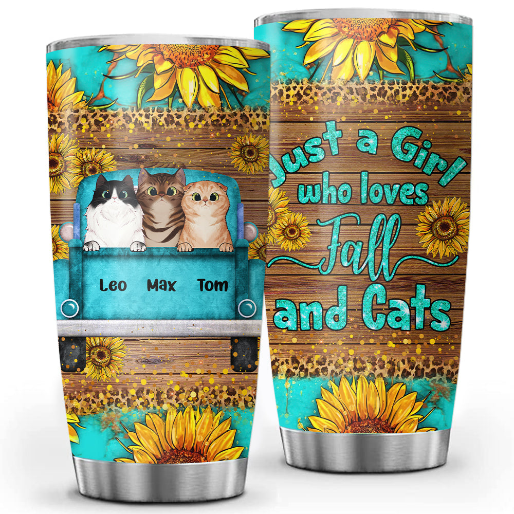 Personalized Just A Girl Who Loves Fall & Cats Tumbler, Best Gift for Cat Lovers